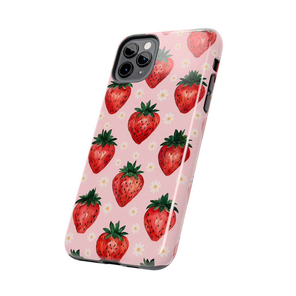 Strawberry Pattern Tough Phone Case — Cute Pink Fruit iPhone/Android Protection