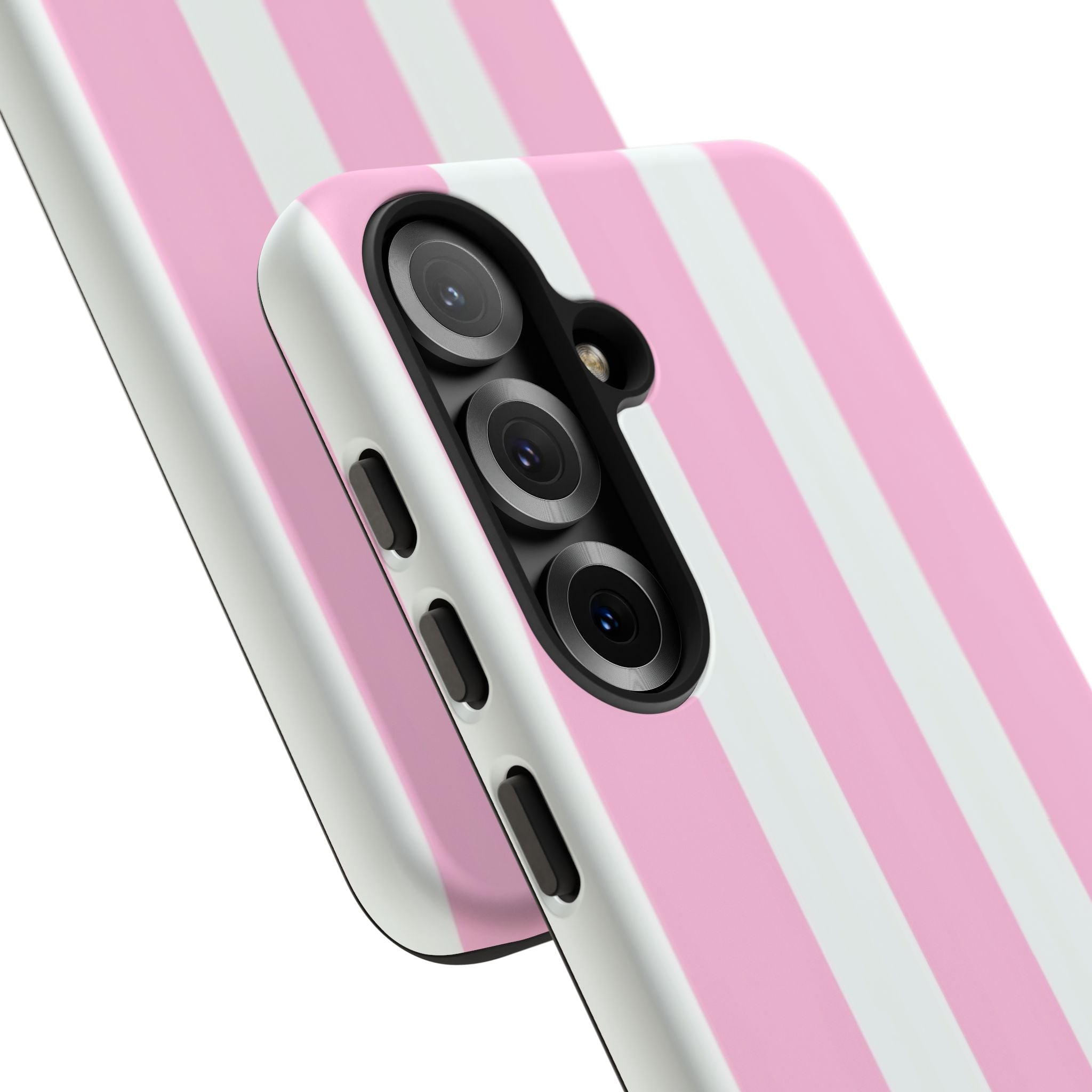 Pink & White Striped Tough Phone Case — Durable Protective Phone Cover