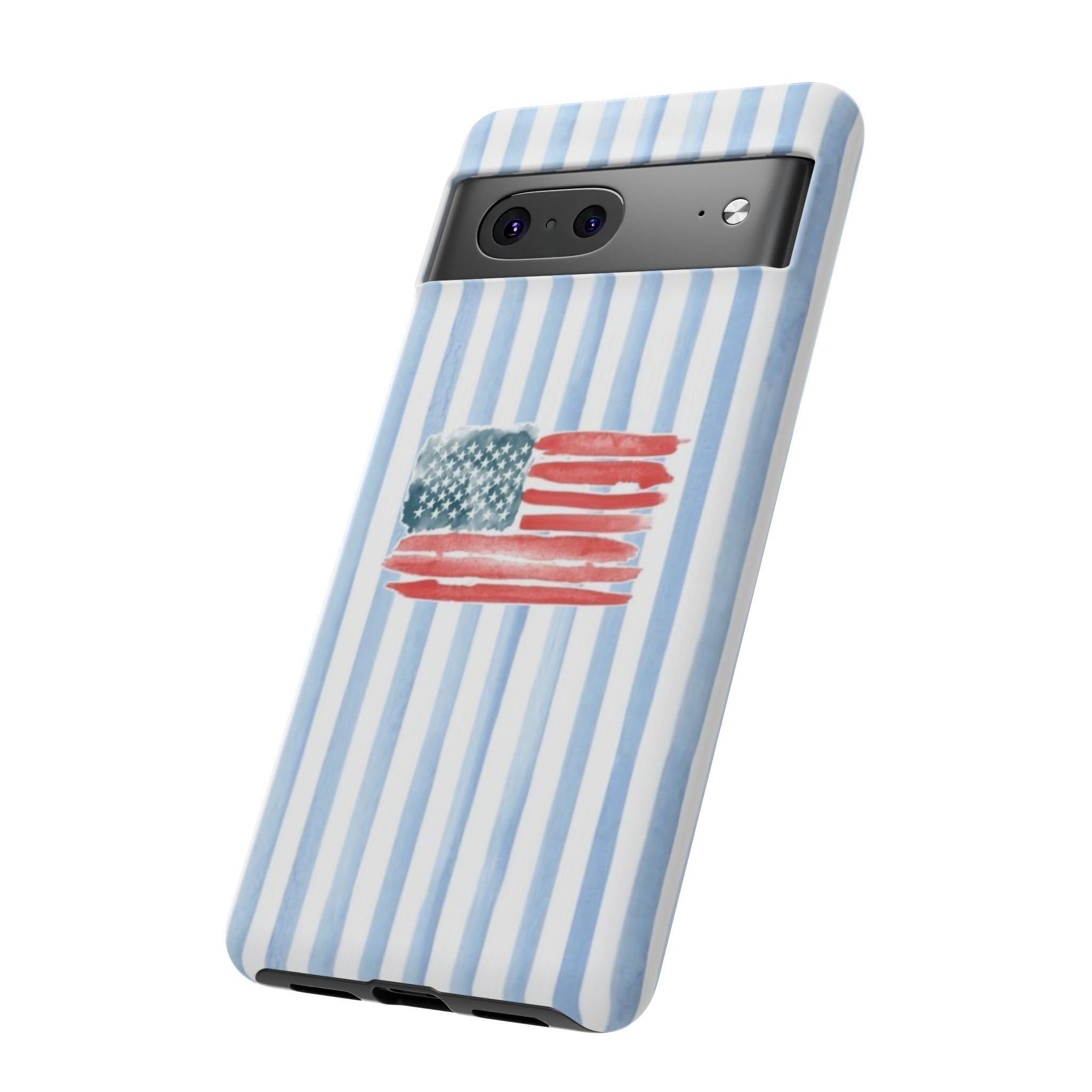 American Flag Watercolor Phone Case - Blue Stripe Tough Case
