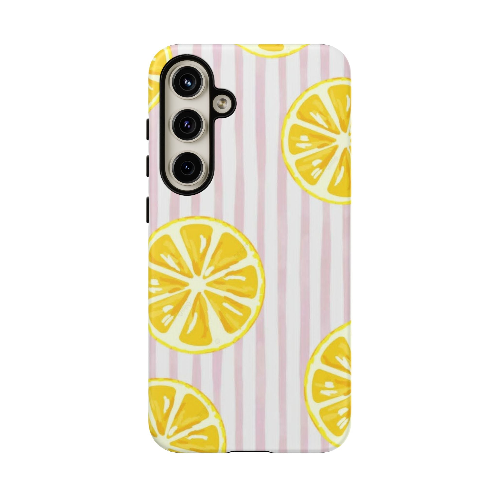 Lemon Slices Tough Case — Cute Pink Stripe Phone Cover