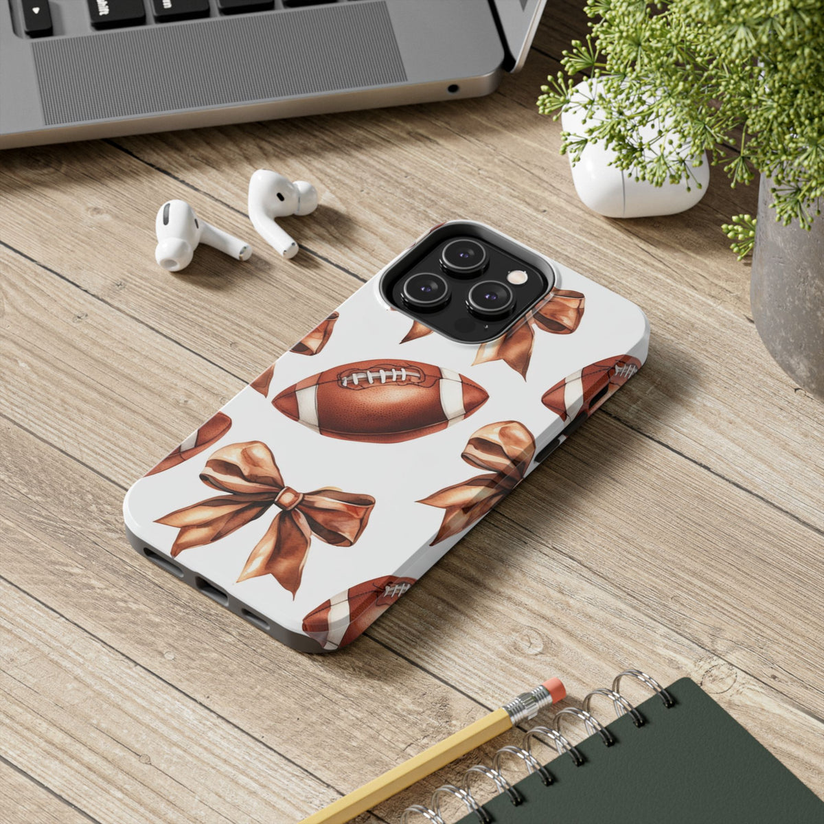 Tough Phone Case – Football & Bow Pattern