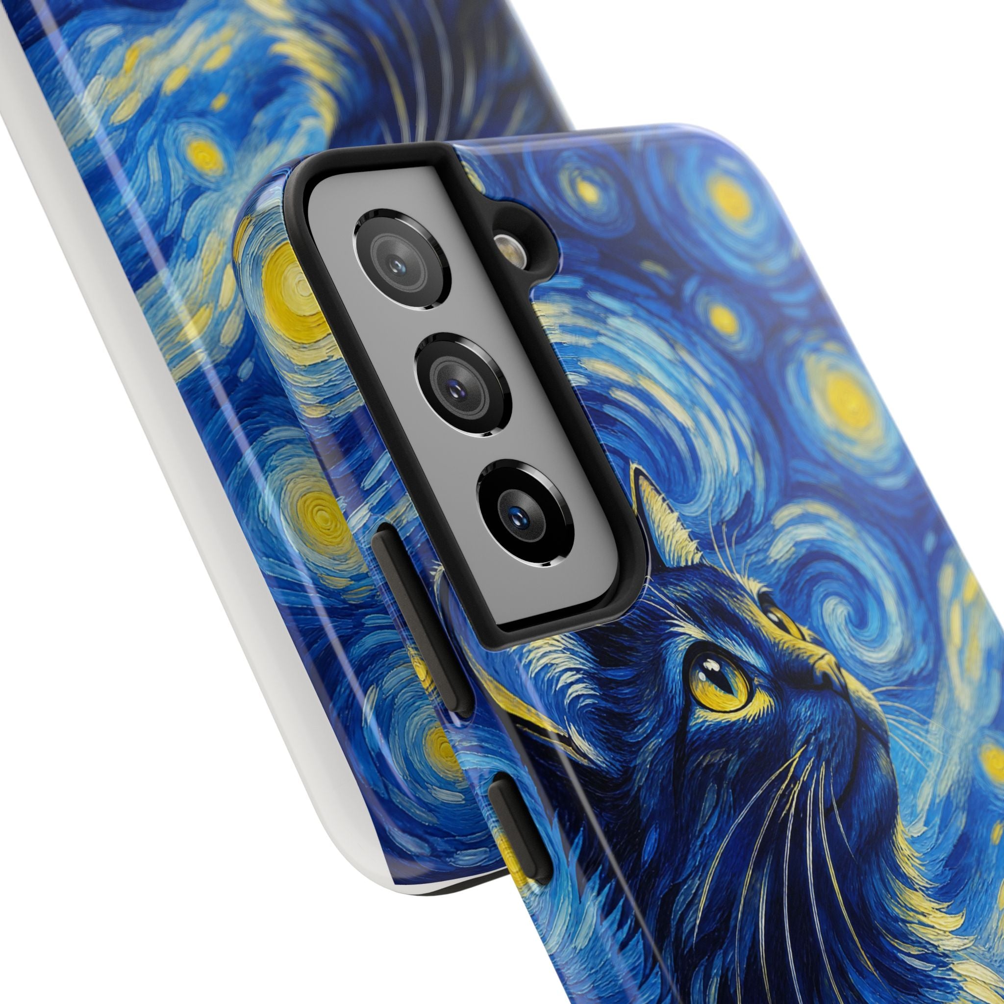 Starry Night Cat Tough Phone Case — Van Gogh Style Galaxy Kitten Protective Cover
