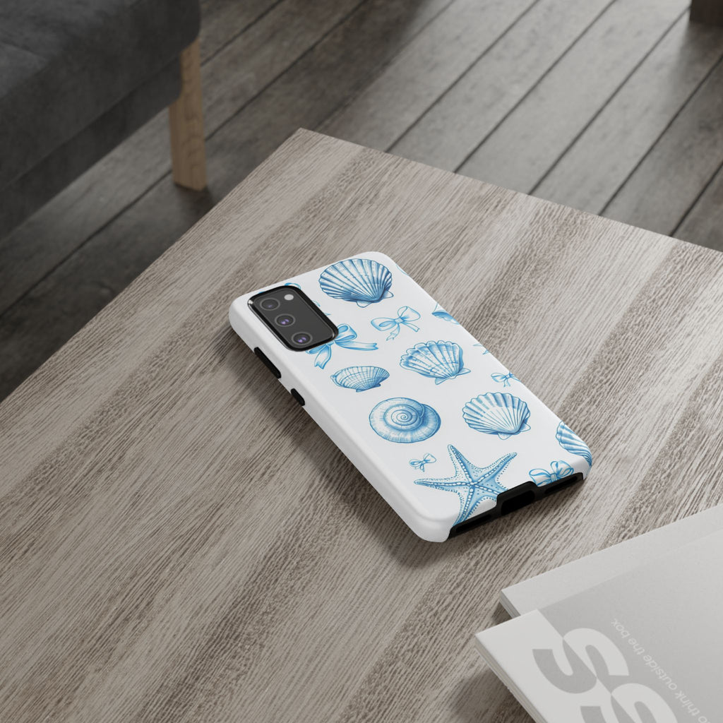 Seaside Shells Phone Case — Blue Nautical Shell & Starfish Pattern