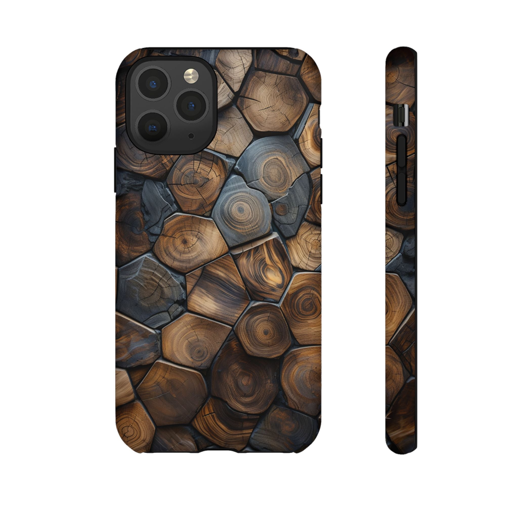 Wood Grain Hex Phone Case — Rustic Geometric iPhone Protection