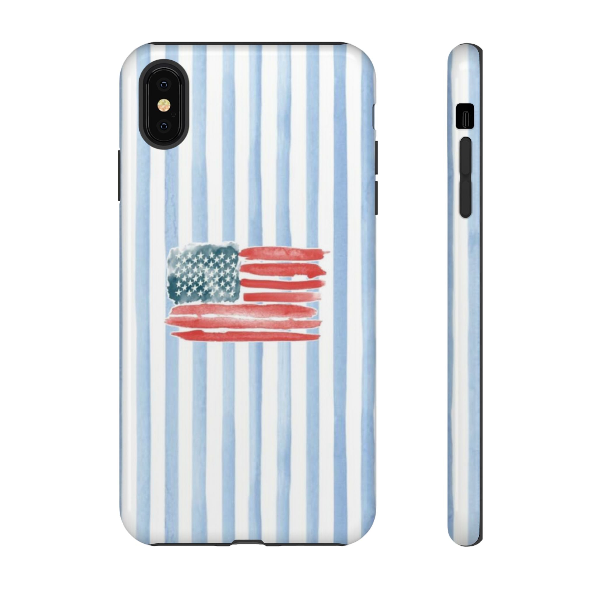 American Flag Watercolor Phone Case - Blue Stripe Tough Case