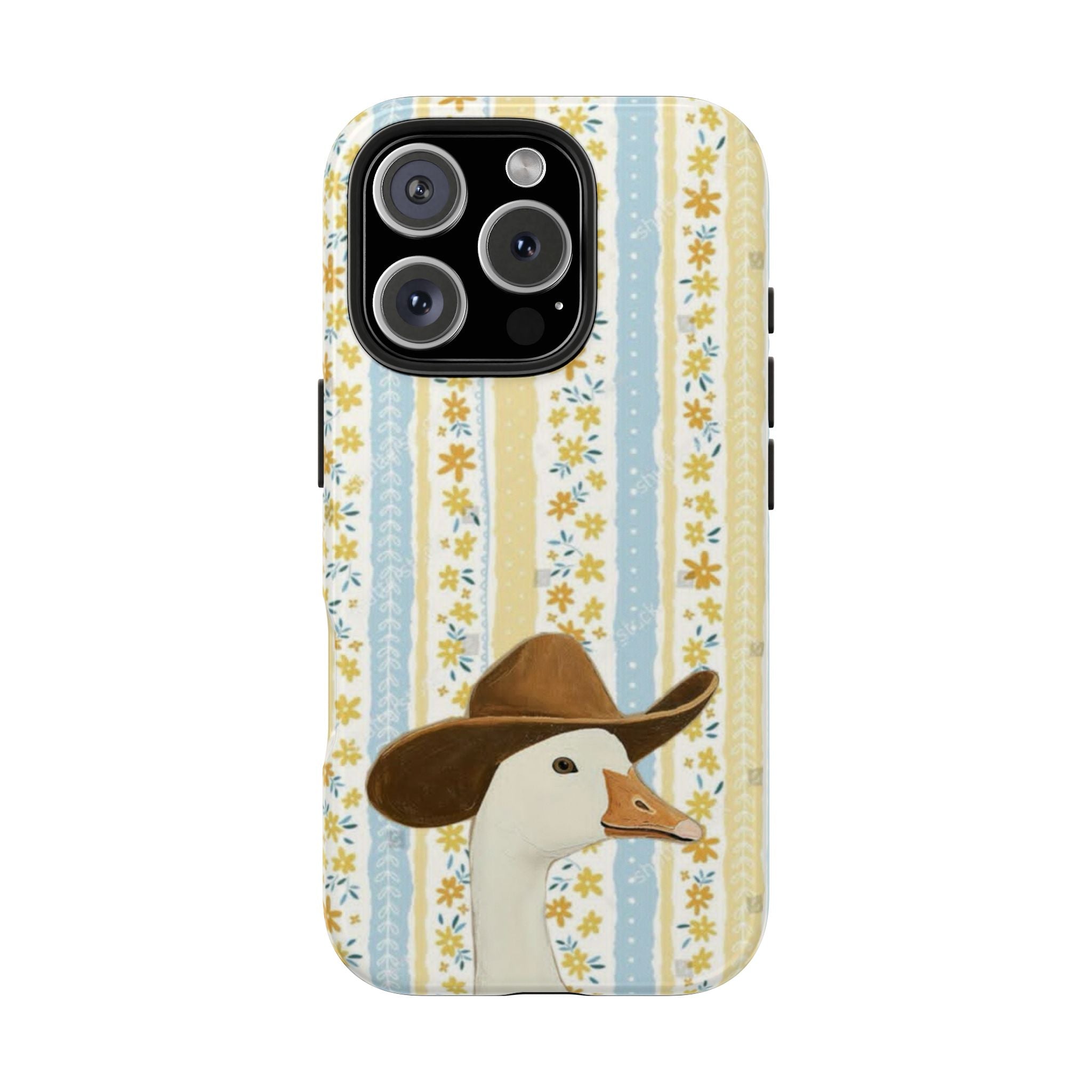 Cowboy Goose Tough Phone Case — Cute Farm Animal iPhone Case with Floral Stripes