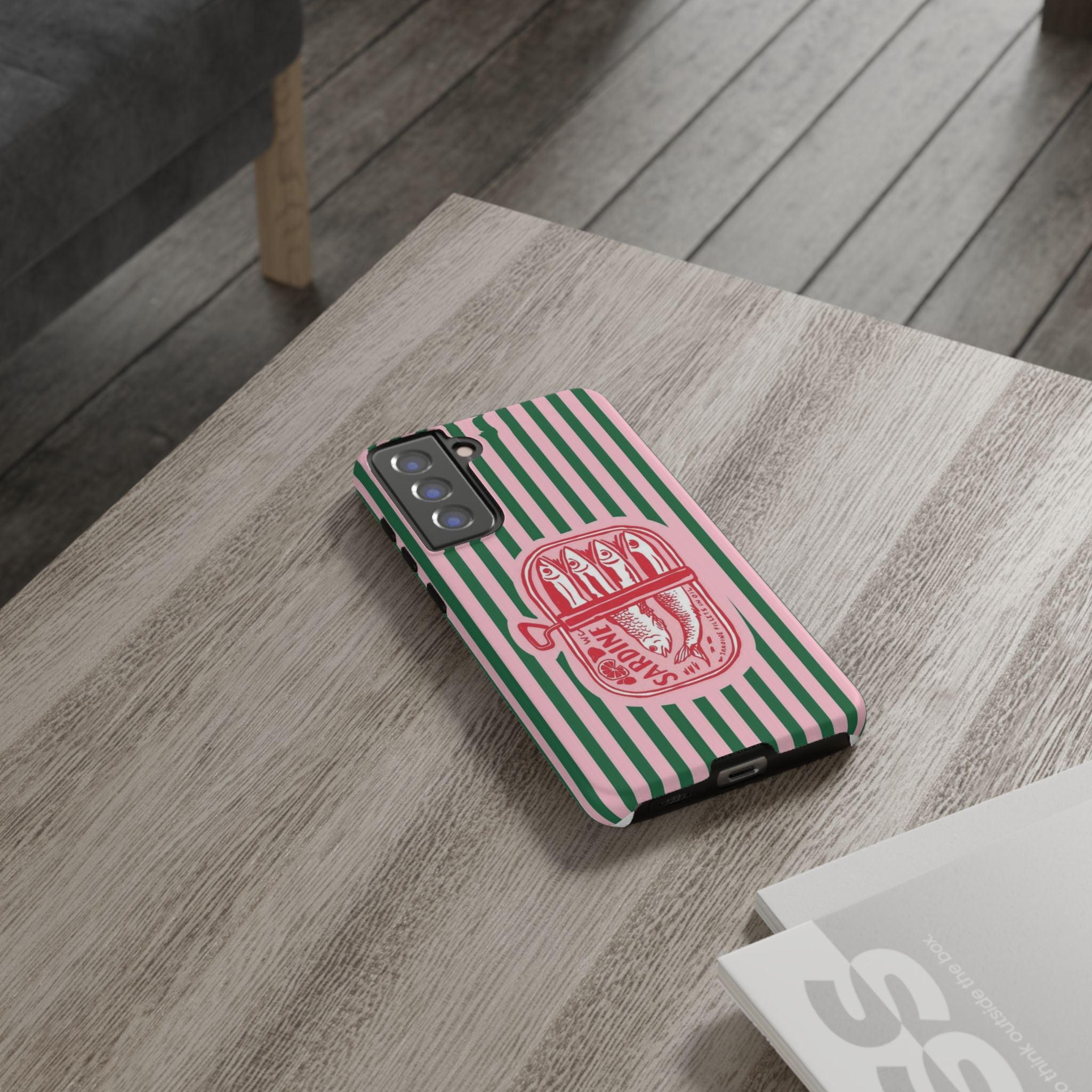 Sardine Stripe Phone Case — Retro Pink & Green Nautical Protection