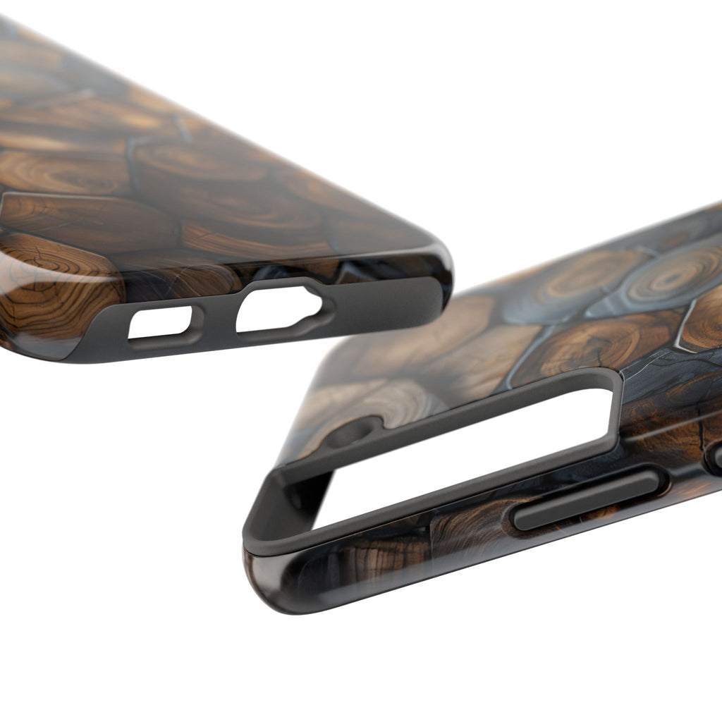 Woodgrain Hex Pattern Tough Phone Case — Rustic Log Cross-Section Design