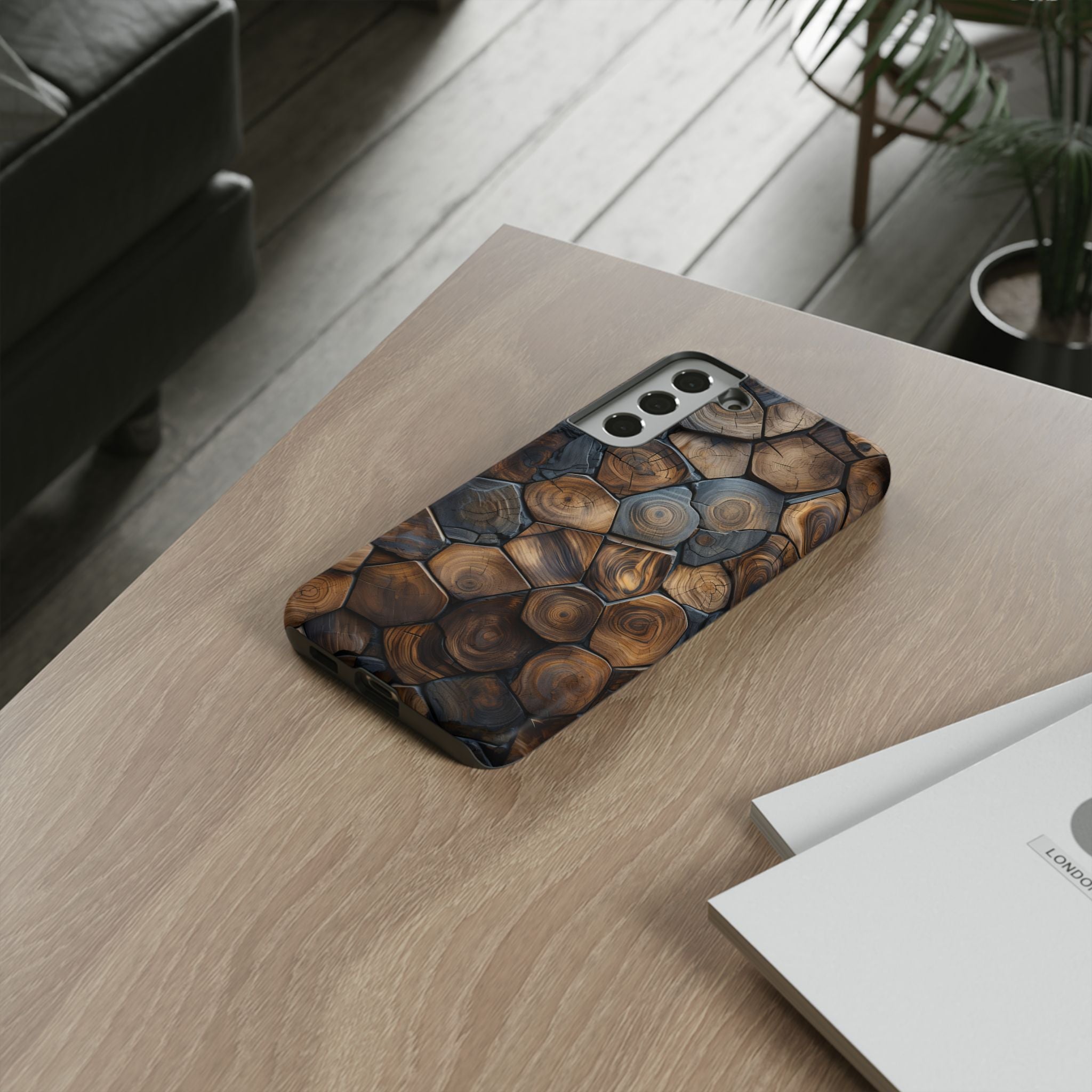 Wood Grain Hex Phone Case — Rustic Geometric iPhone Protection