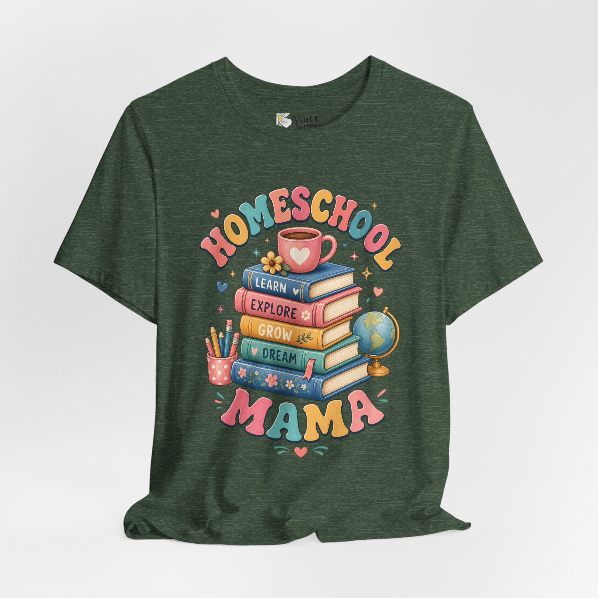 Homeschool Mama T-Shirt – Colorful Stacked Books Design