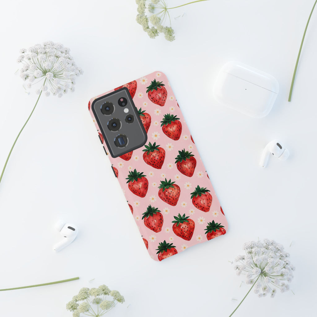 Strawberry Pattern Tough Case — Cute Pink Fruit Phone Case