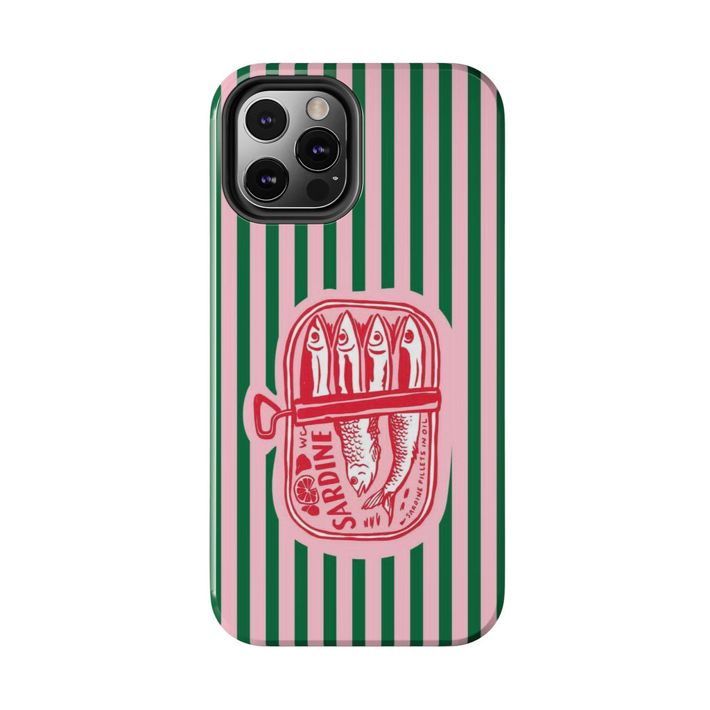Sardine Stripes Tough Phone Case — Retro Pink & Green Protective Phone Cover