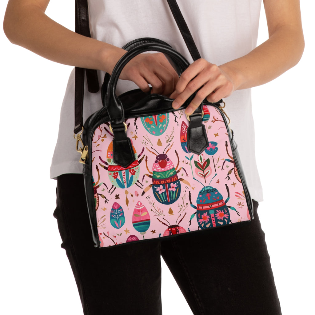Egyptian Scarab & Botanical Shoulder Handbag