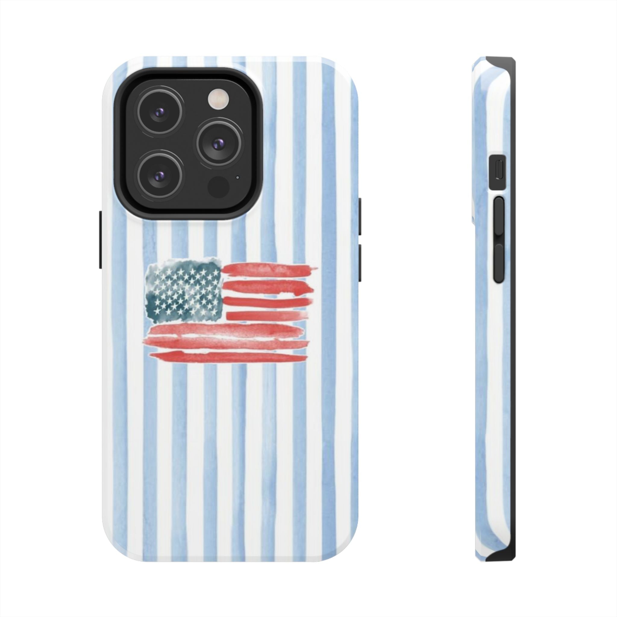 American Flag Watercolor Tough Phone Case — Blue Striped Patriotic Phone Case