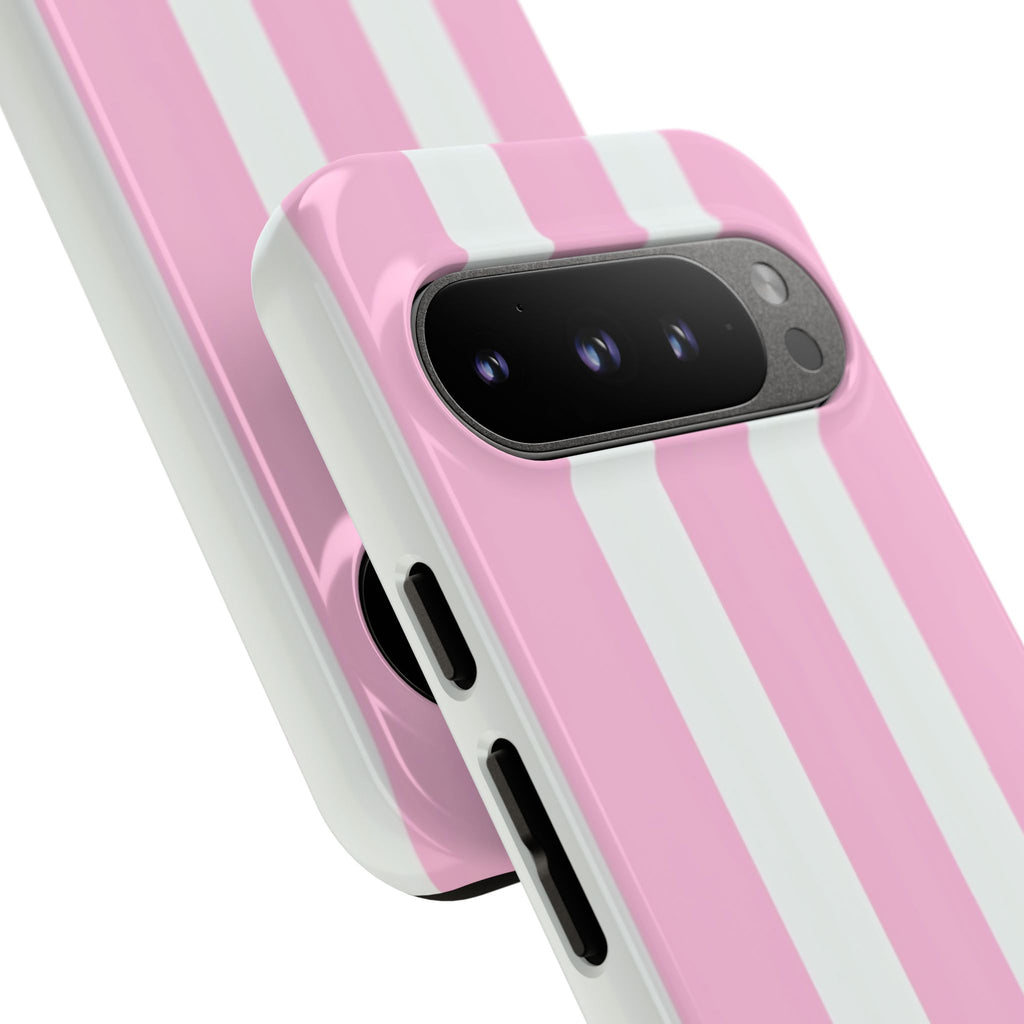 Pink & White Striped Tough Phone Case — Durable Protective Phone Cover