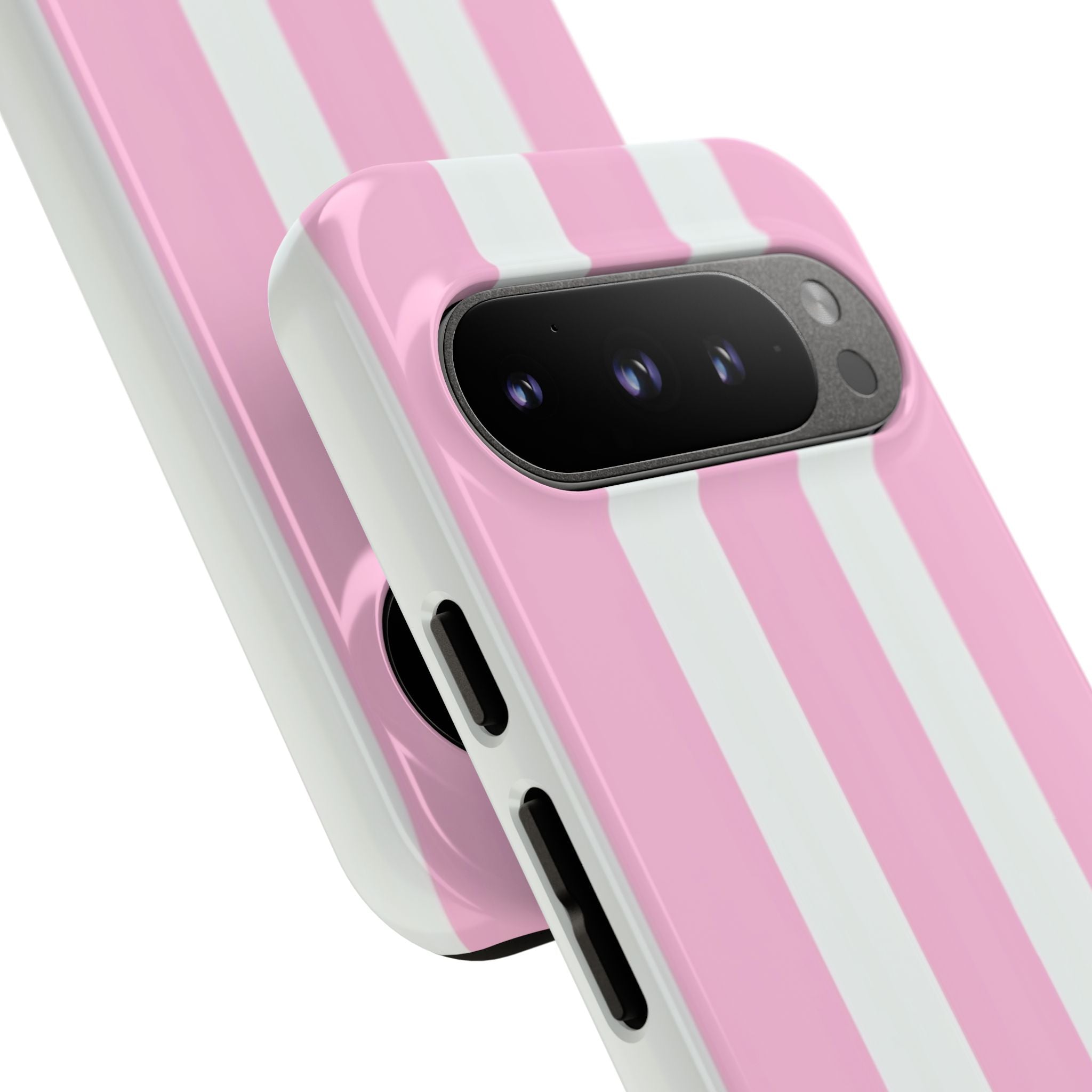 Pink & White Striped Tough Phone Case — Durable Protective Phone Cover