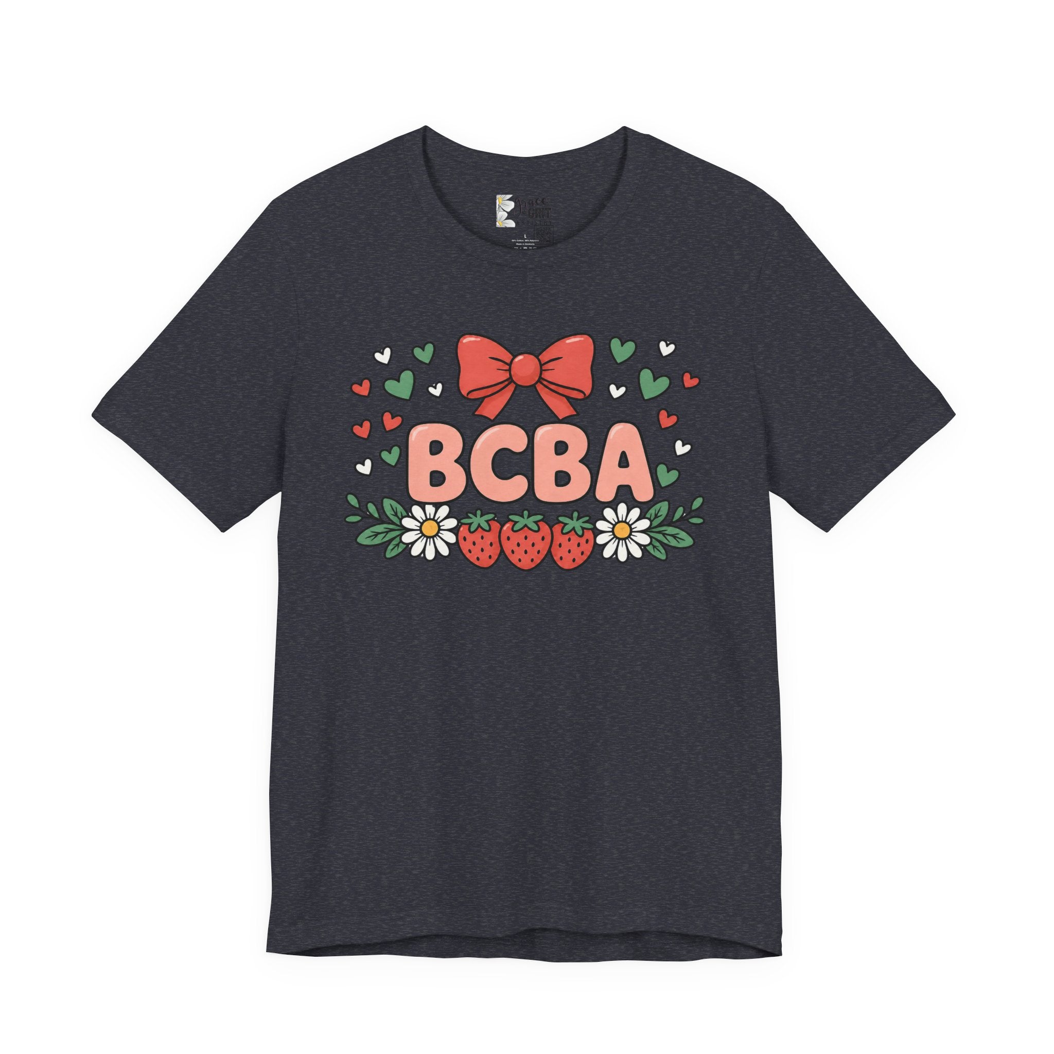 BCBA Strawberry Bow T-Shirt — Cute Floral ABA Therapist Gift