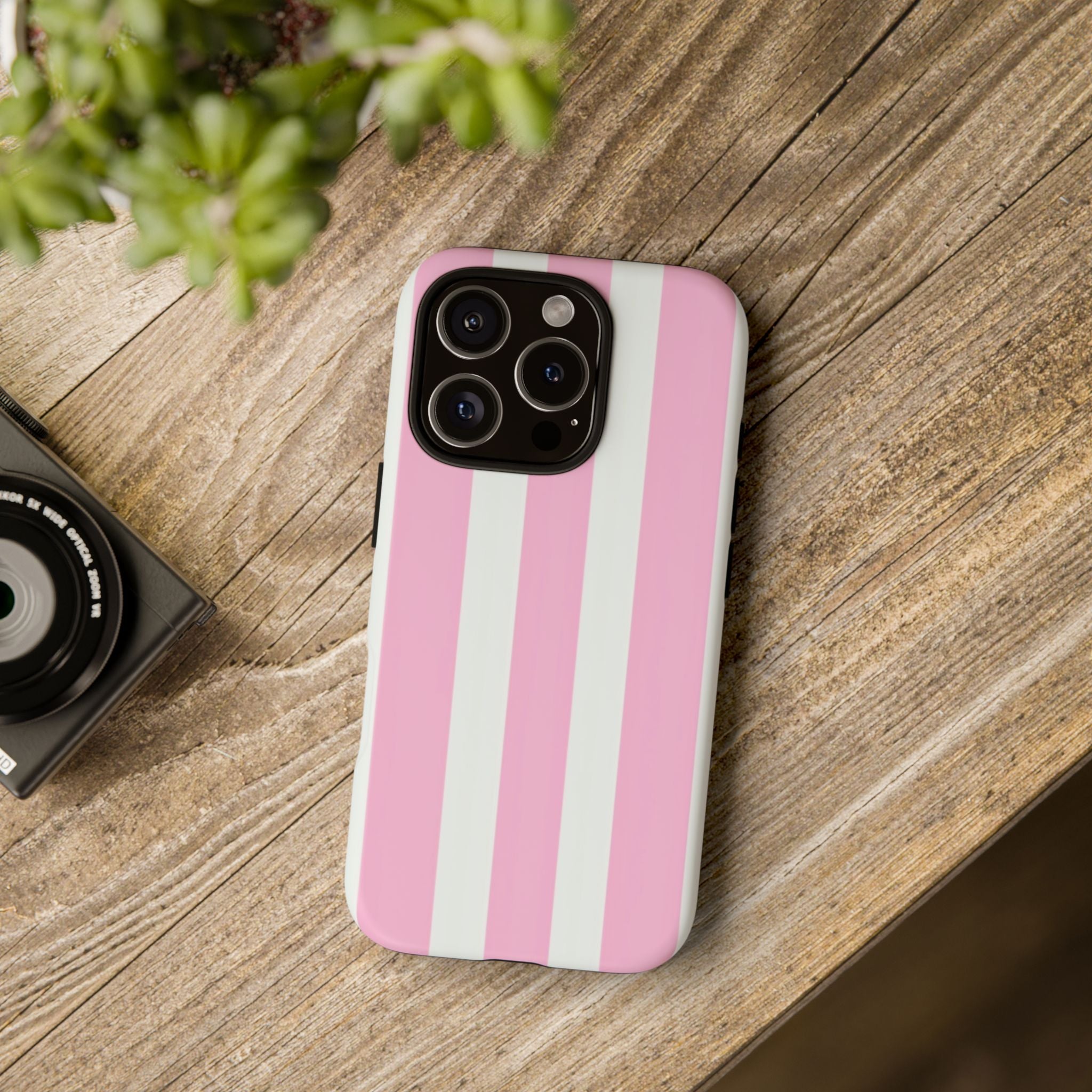 Pink & White Striped Tough Phone Case — Durable Protective Phone Cover