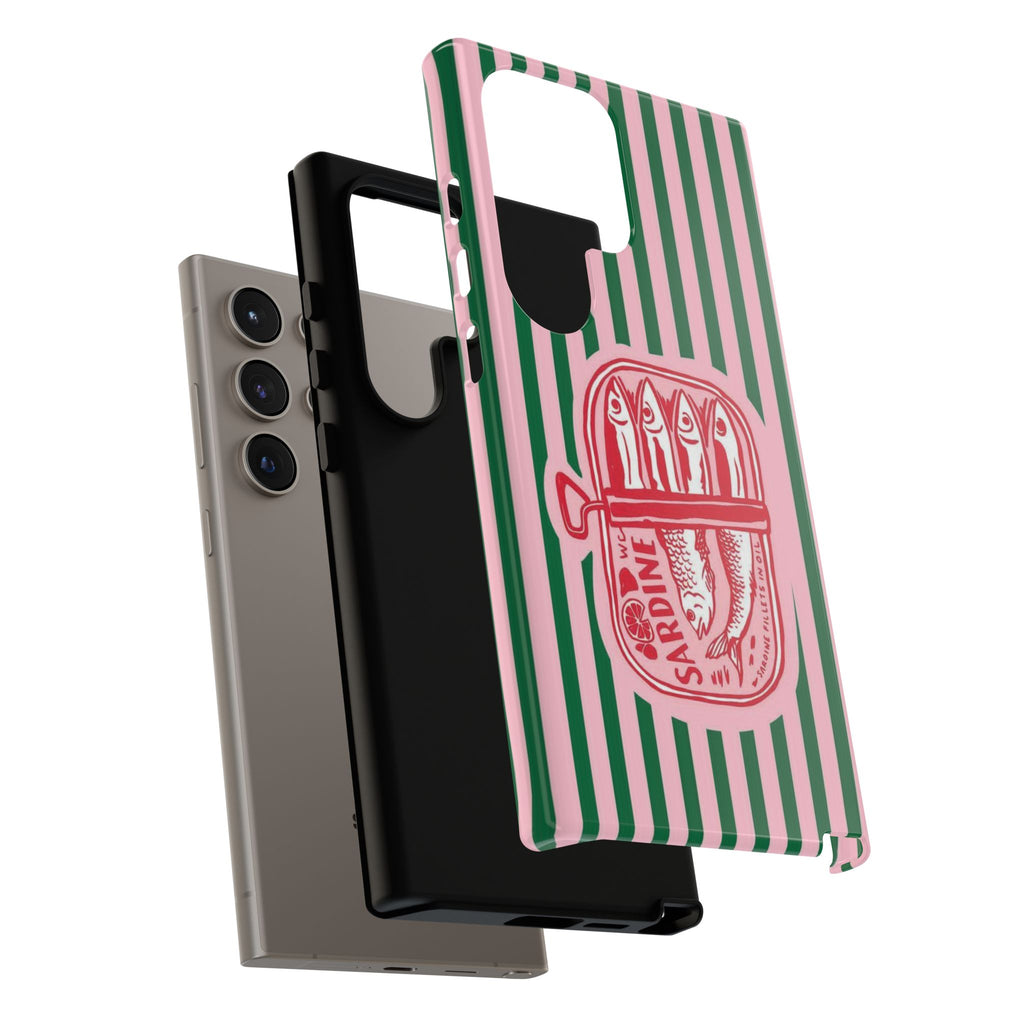 Sardine Stripe Phone Case — Retro Pink & Green Nautical Protection
