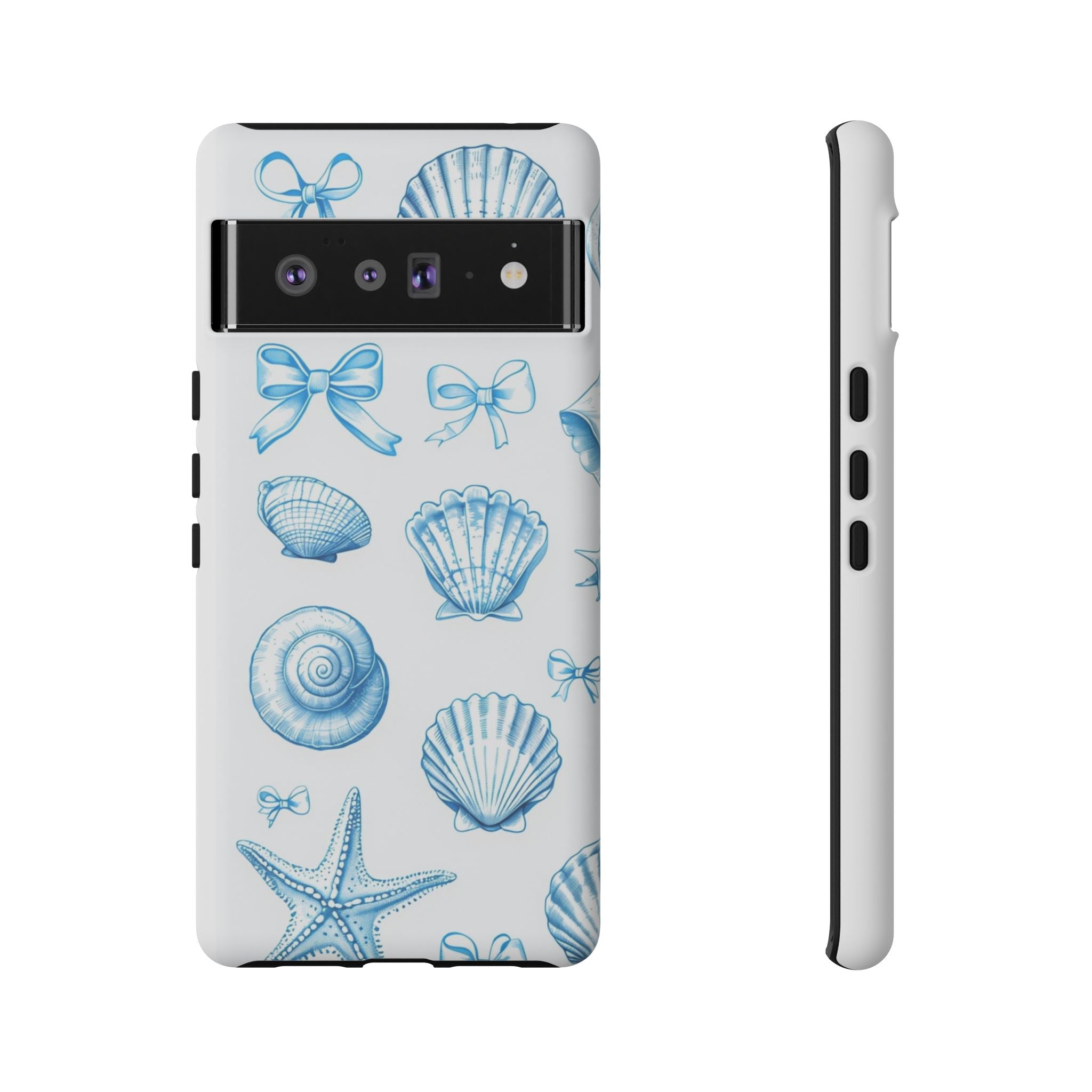 Seaside Shells Phone Case — Blue Nautical Shell & Starfish Pattern