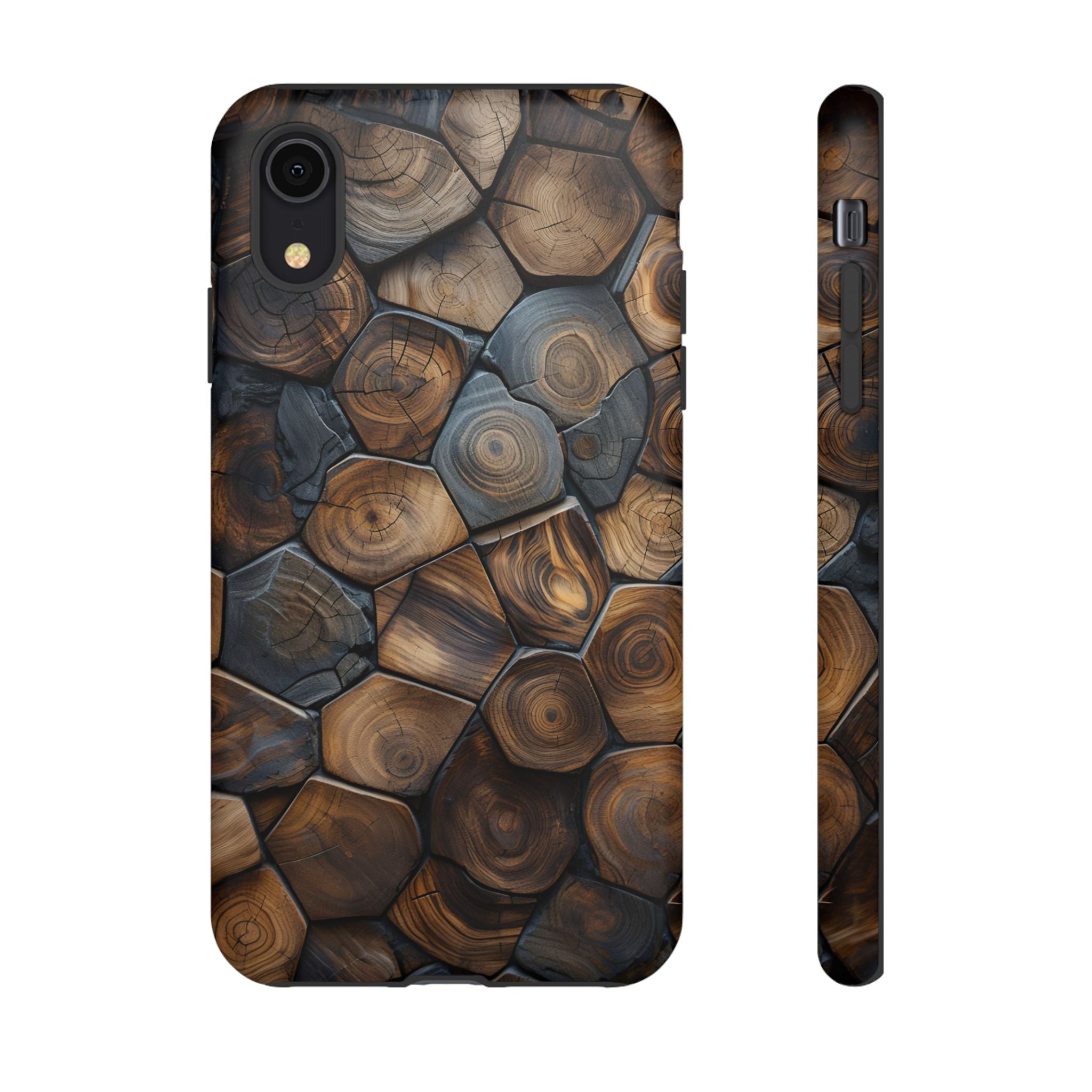 Wood Grain Hex Phone Case — Rustic Geometric iPhone Protection