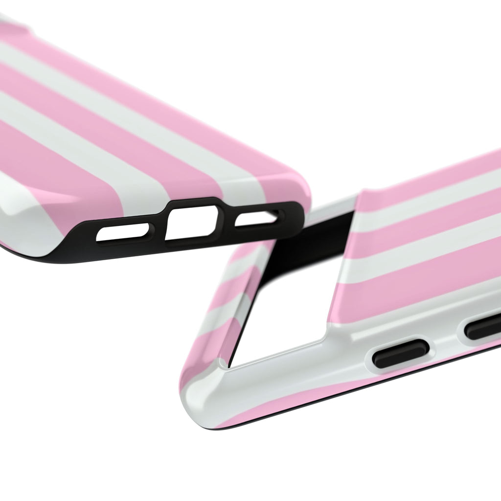 Pink & White Striped Tough Phone Case — Durable Protective Phone Cover