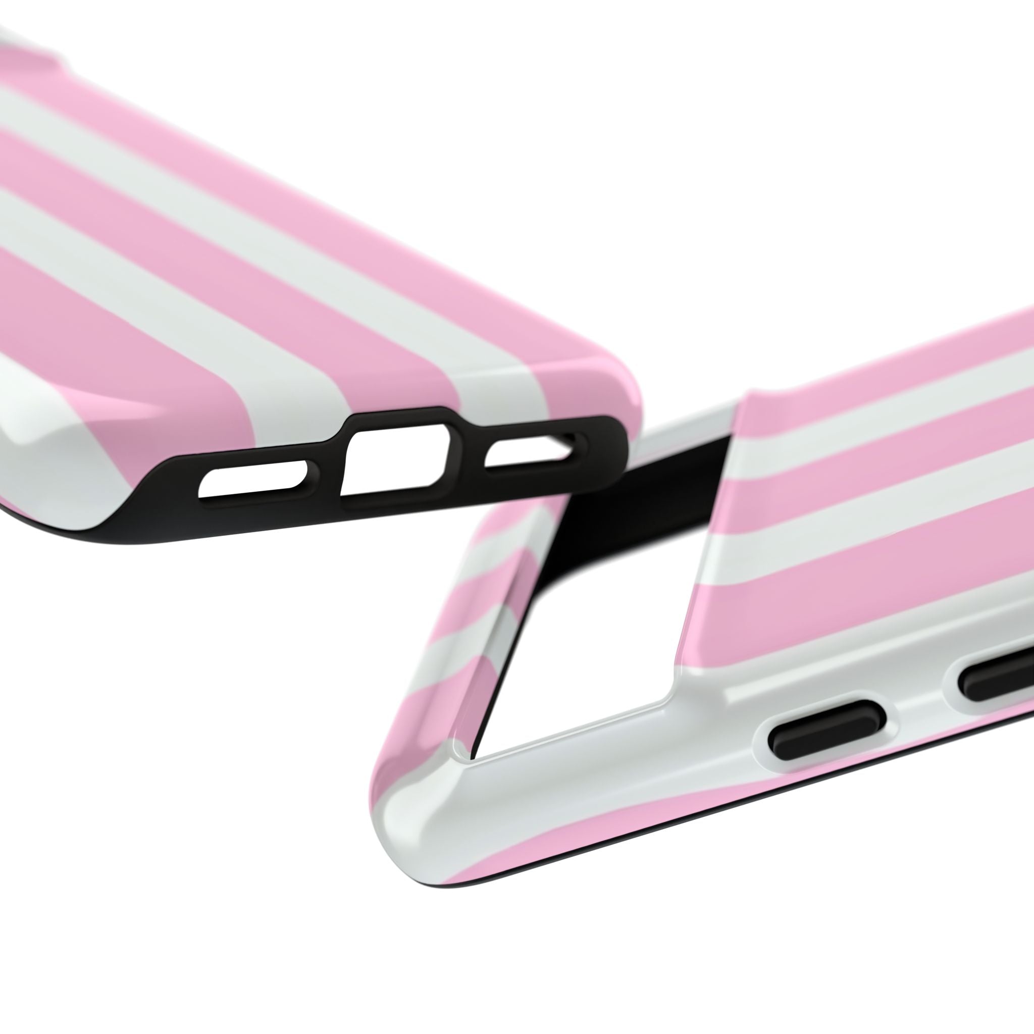 Pink & White Striped Tough Phone Case — Durable Protective Phone Cover