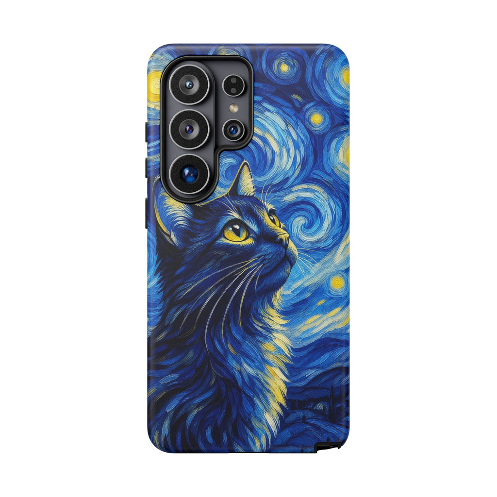 Starry Night Cat Phone Case — Van GoghStyle Blue Galaxy iPhone Cover