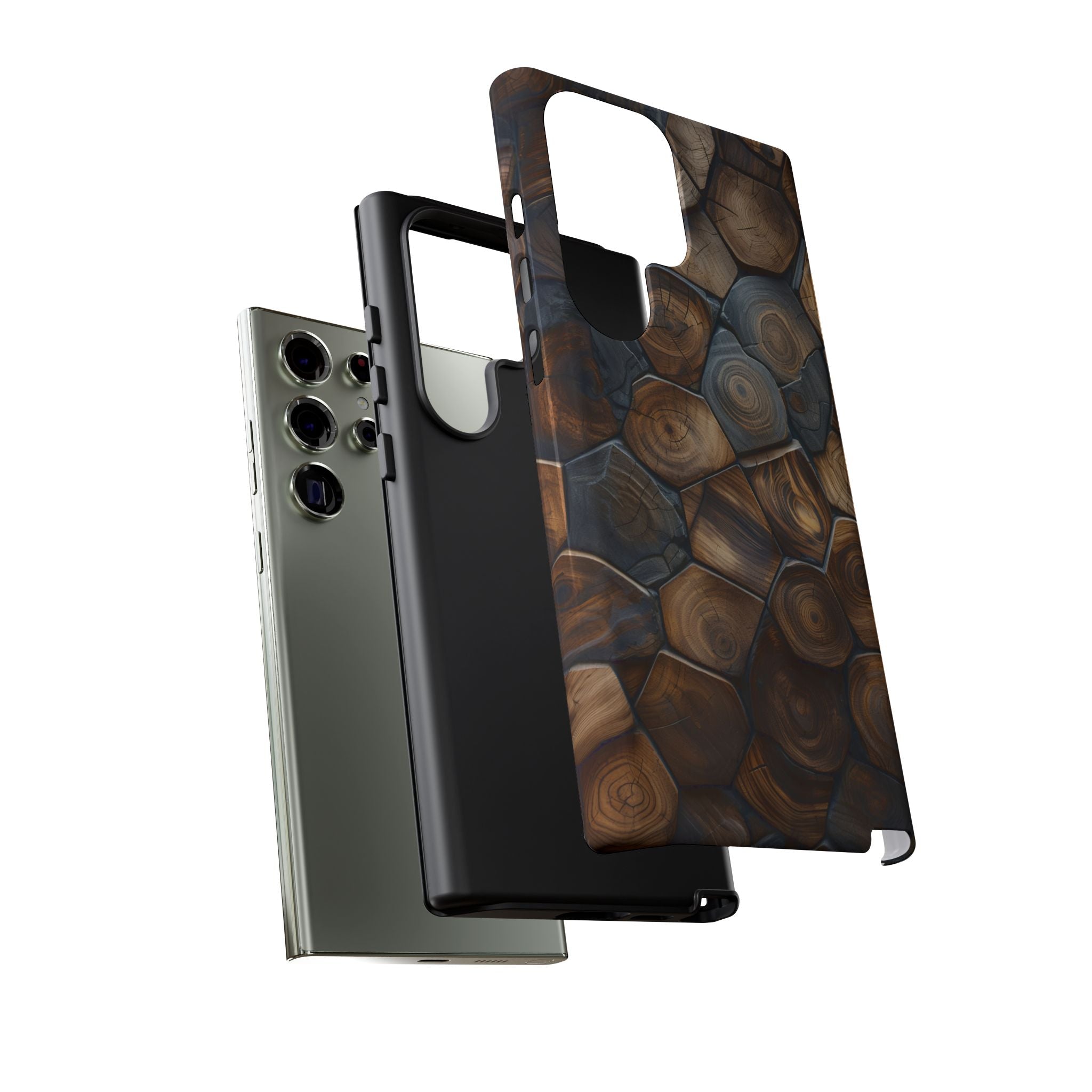 Wood Grain Hex Phone Case — Rustic Geometric iPhone Protection