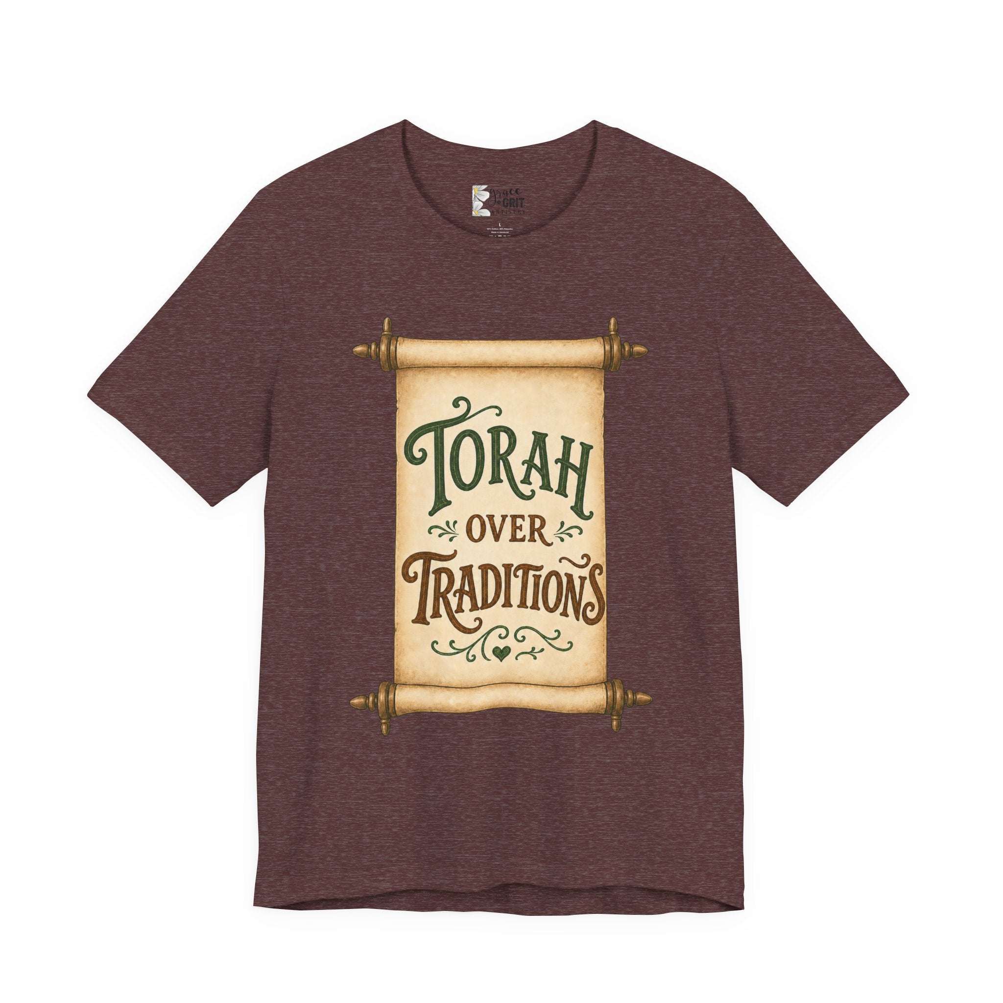 Torah Over Traditions Tee | Scroll Typography Jewish Faith Shirt