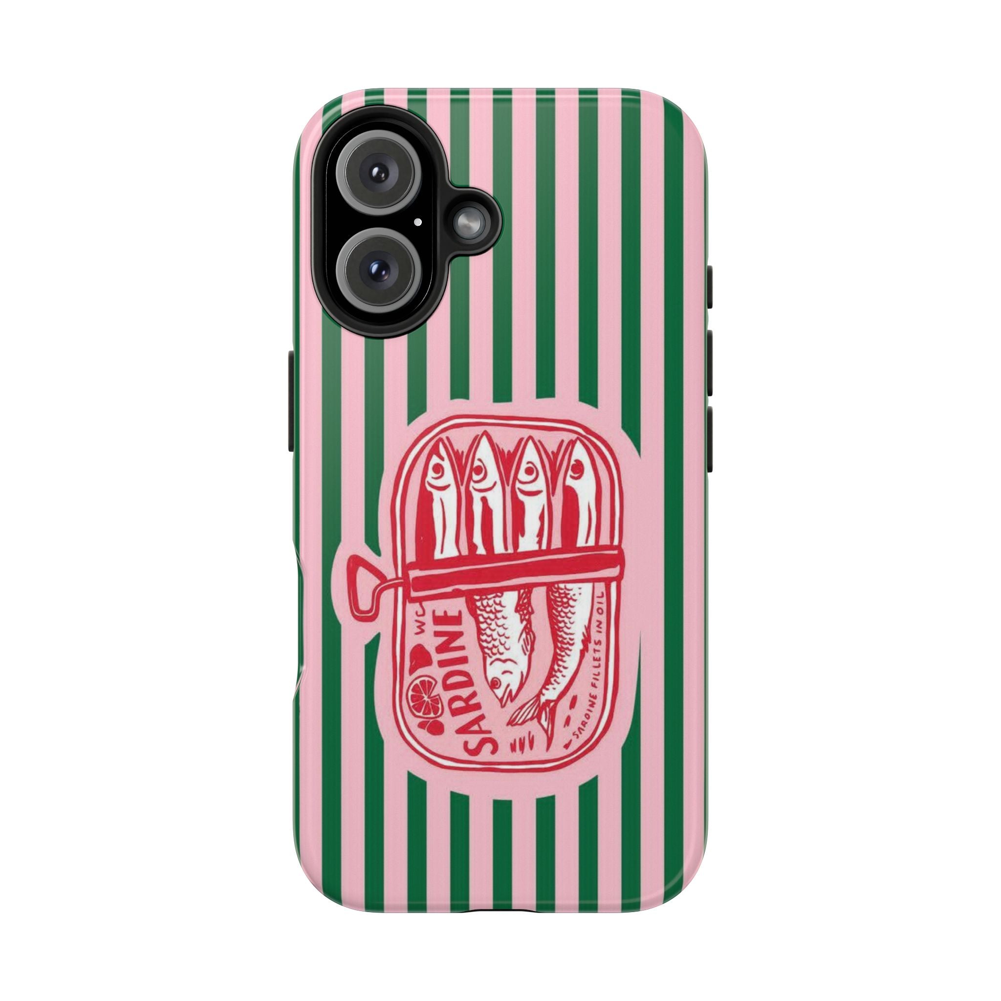 Sardine Stripes Tough Phone Case — Retro Pink & Green Protective Phone Cover