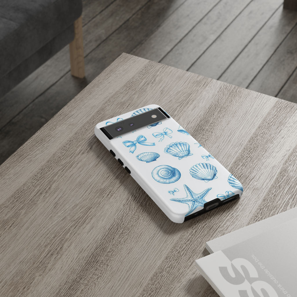 Seaside Shells Phone Case — Blue Nautical Shell & Starfish Pattern