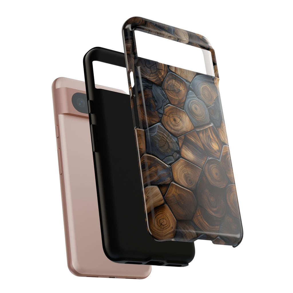 Wood Grain Hex Phone Case — Rustic Geometric iPhone Protection