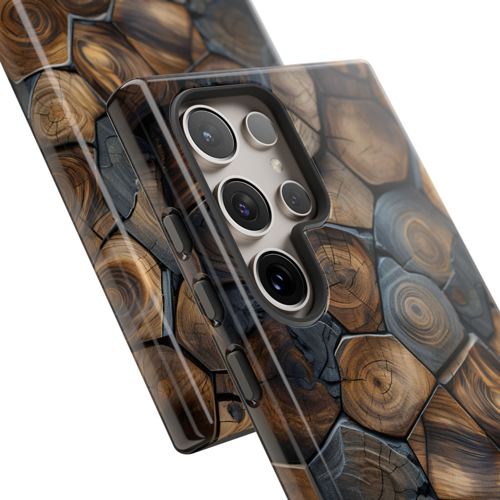Wood Grain Hex Phone Case — Rustic Geometric iPhone Protection