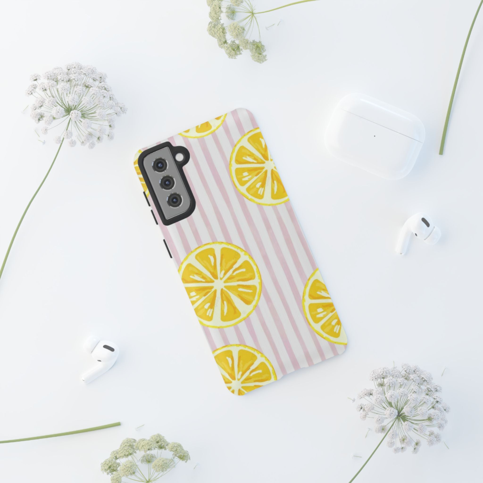 Lemon Slices Tough Case — Cute Pink Stripe Phone Cover