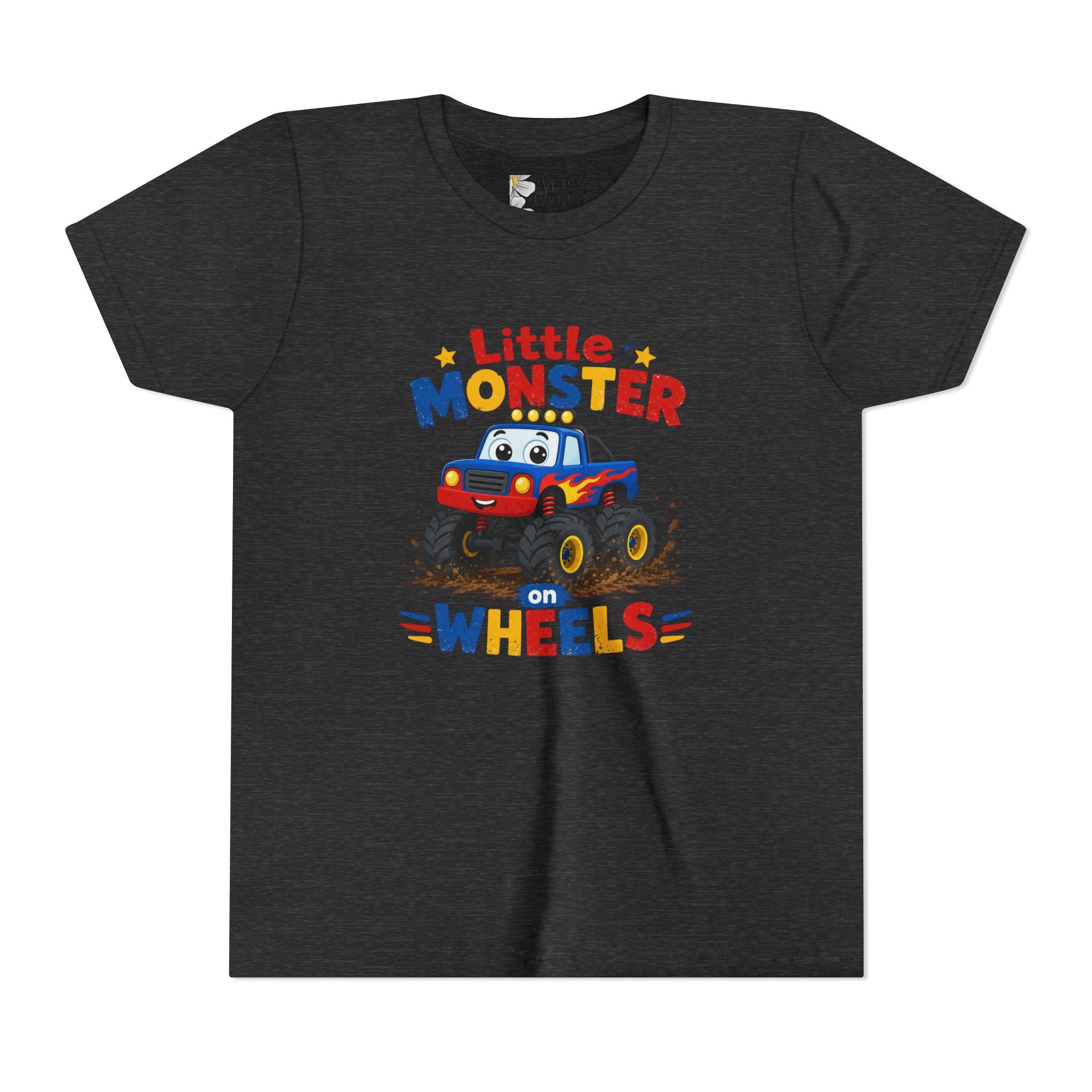 Kids Monster Truck Tee — "Little Monster on Wheels" Youth Short Sleeve Shirt