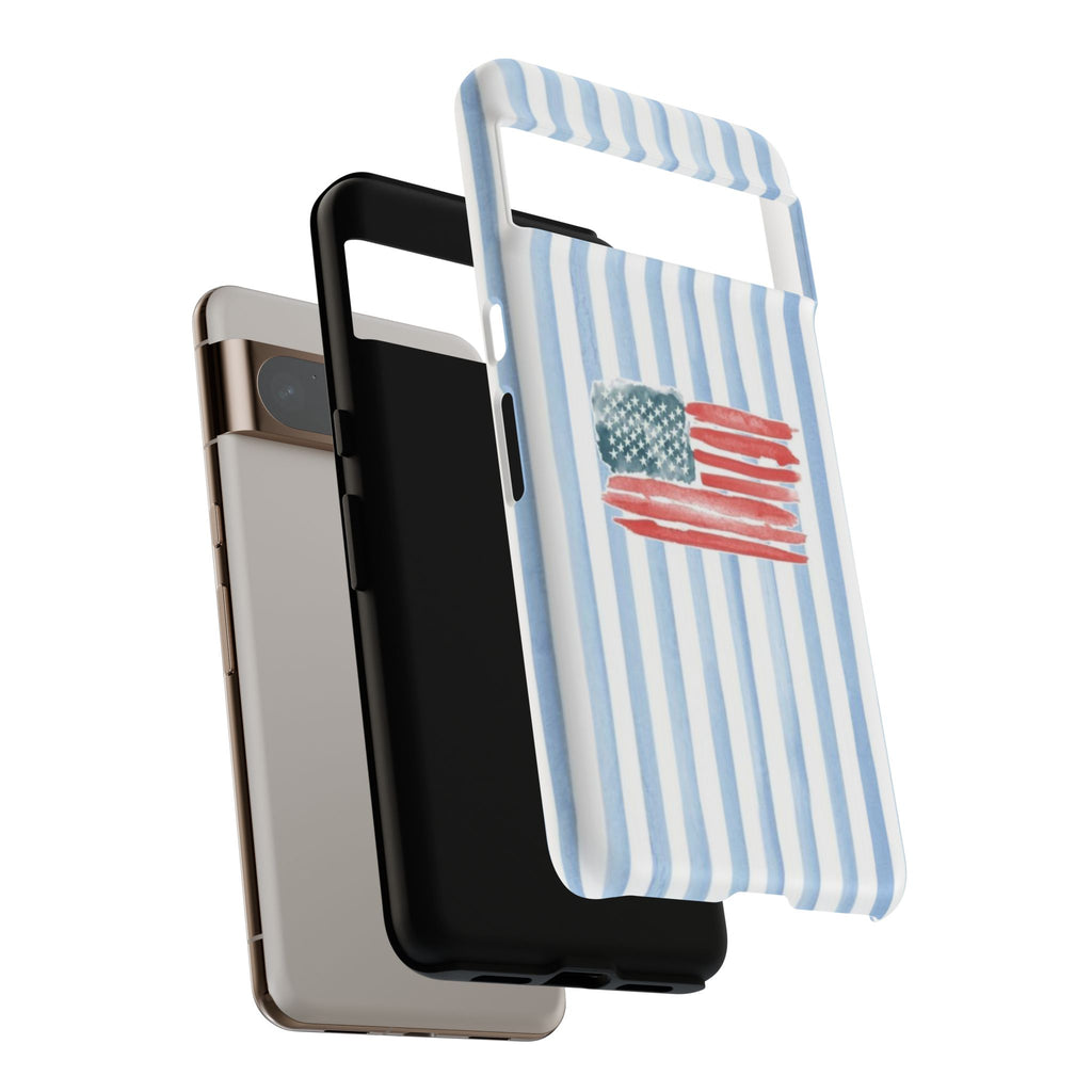 American Flag Watercolor Phone Case - Blue Stripe Tough Case