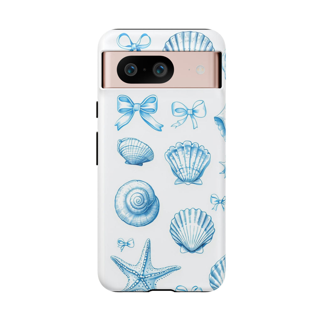 Seaside Shells Phone Case — Blue Nautical Shell & Starfish Pattern