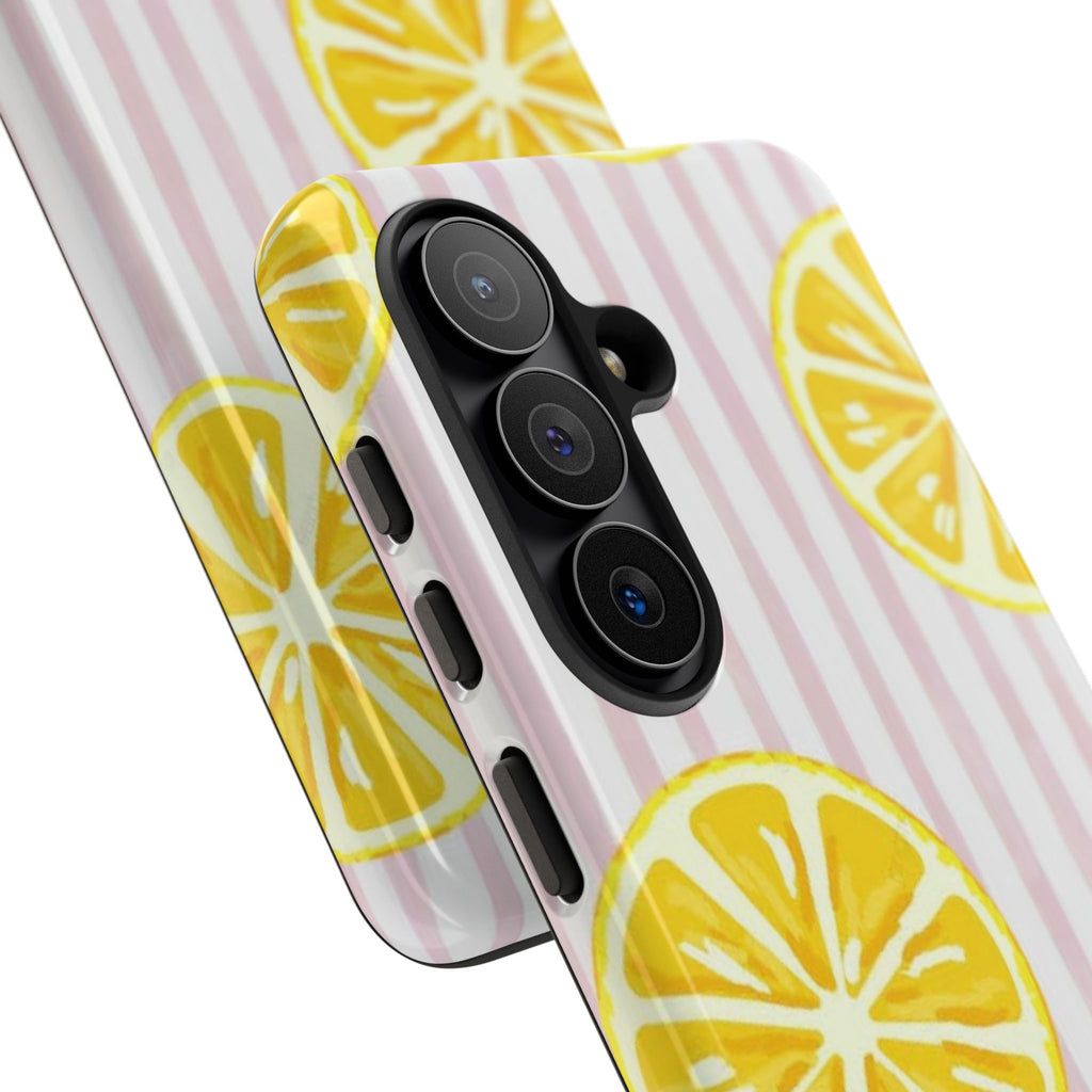 Lemon Slices Tough Case — Cute Pink Stripe Phone Cover
