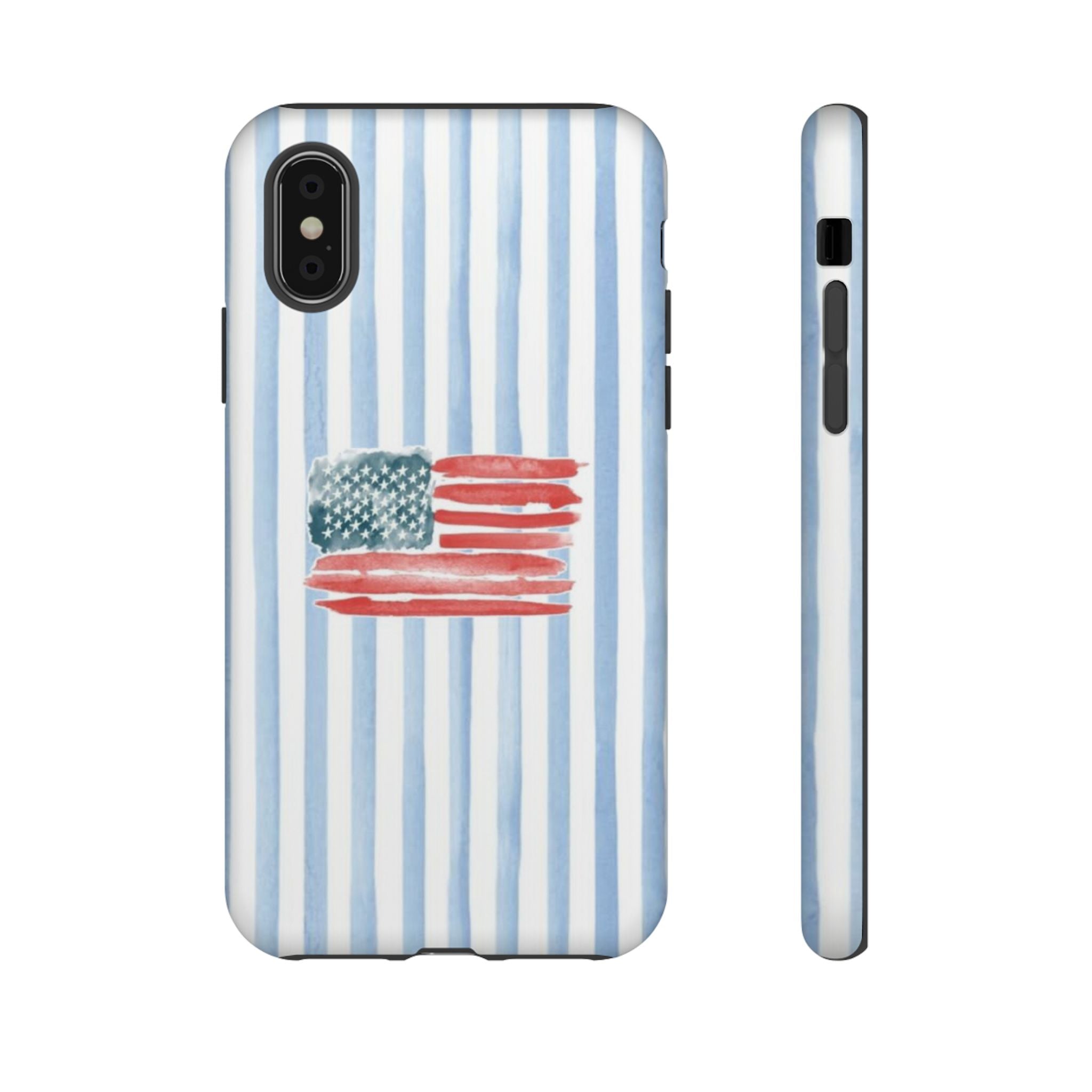 American Flag Watercolor Phone Case - Blue Stripe Tough Case