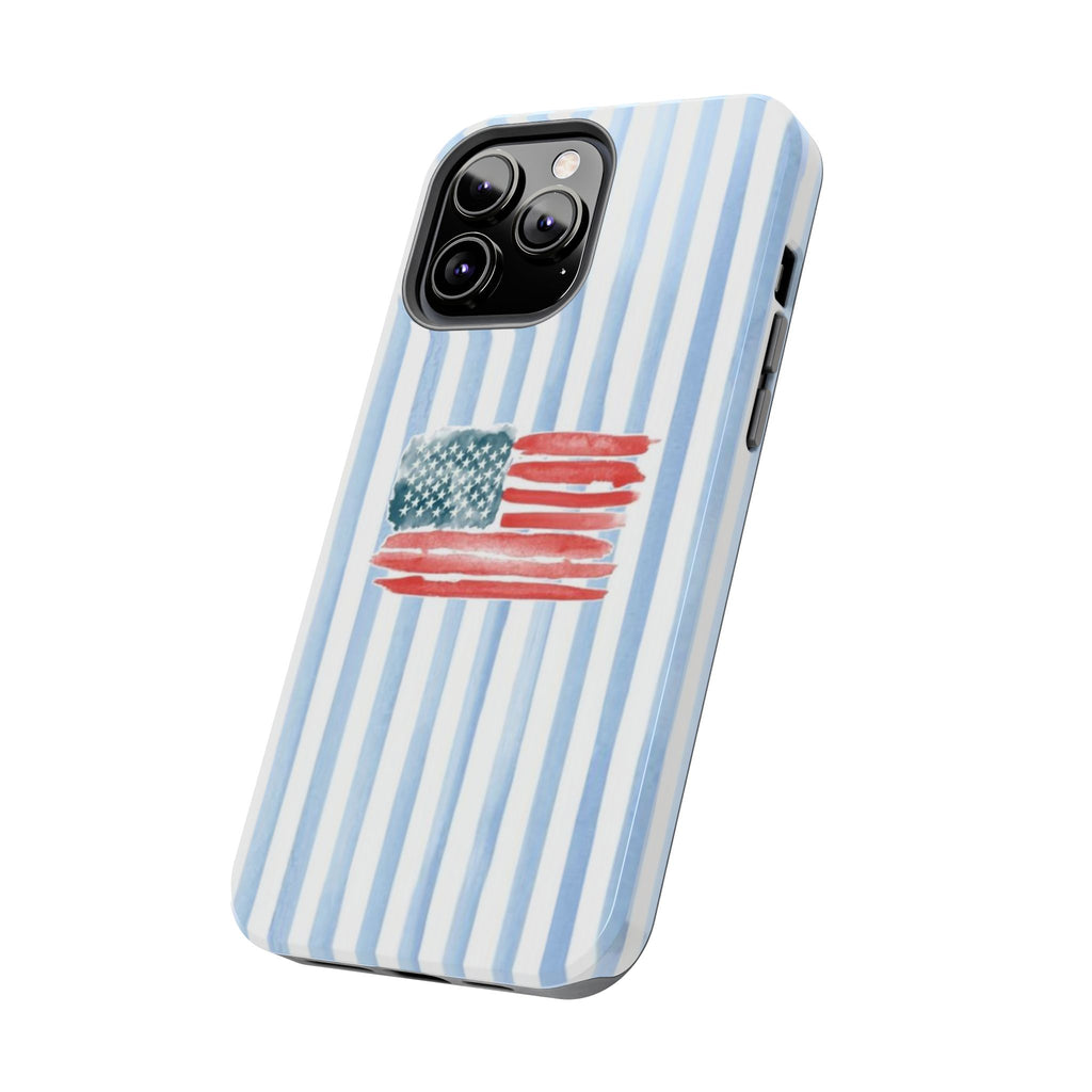 American Flag Watercolor Tough Phone Case — Blue Striped Patriotic Phone Case