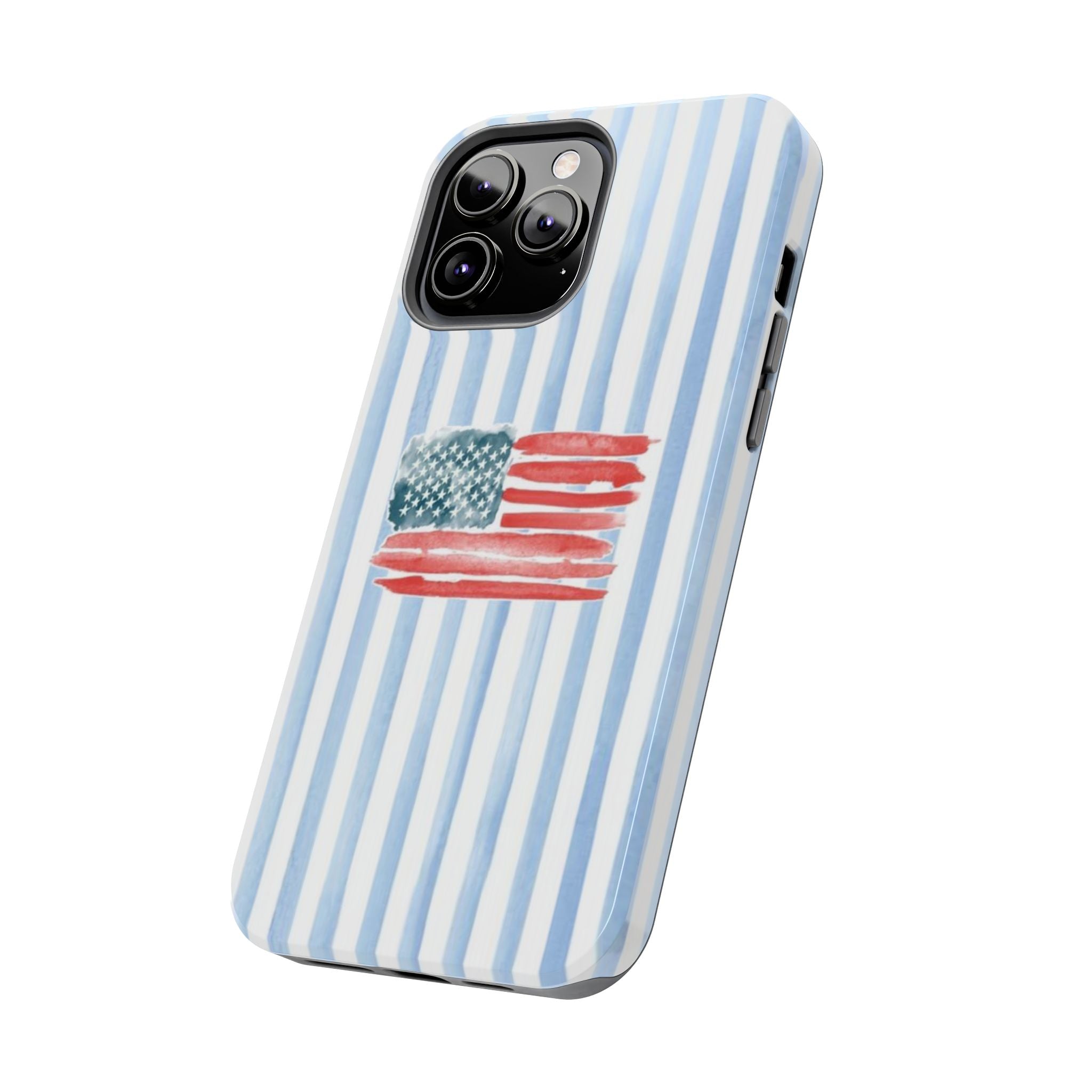 American Flag Watercolor Tough Phone Case — Blue Striped Patriotic Phone Case