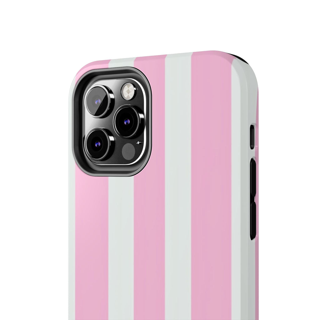 Pink & White Stripe Tough Phone Case — Protective Stripe iPhone Cover
