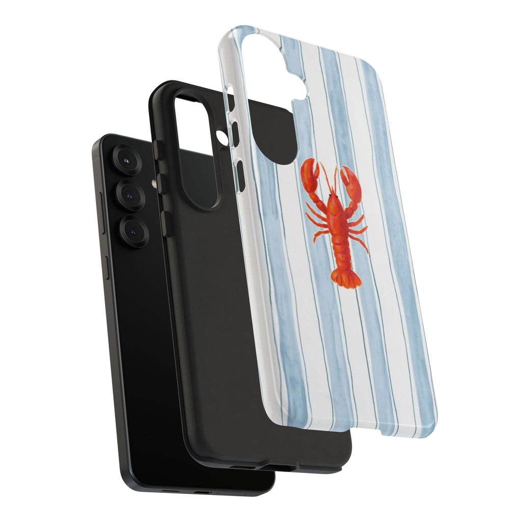 Lobster Stripe Phone Case — Nautical Blue & White Protective Cover