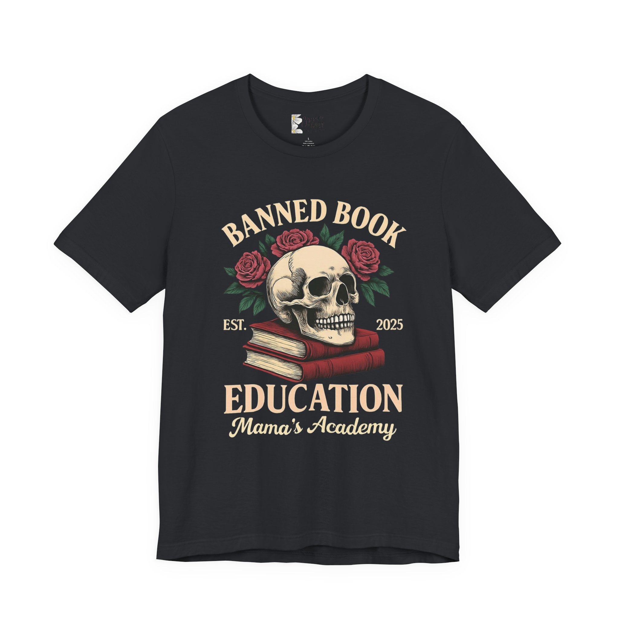 Banned Book Skull with Roses T-Shirt | Education Stack Tee