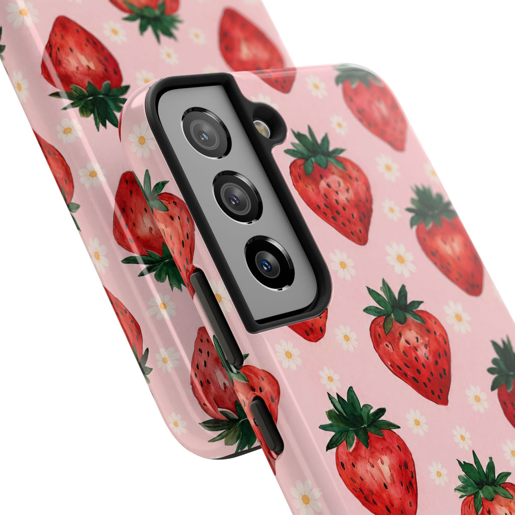 Strawberry Pattern Tough Phone Case — Cute Pink Fruit iPhone/Android Protection