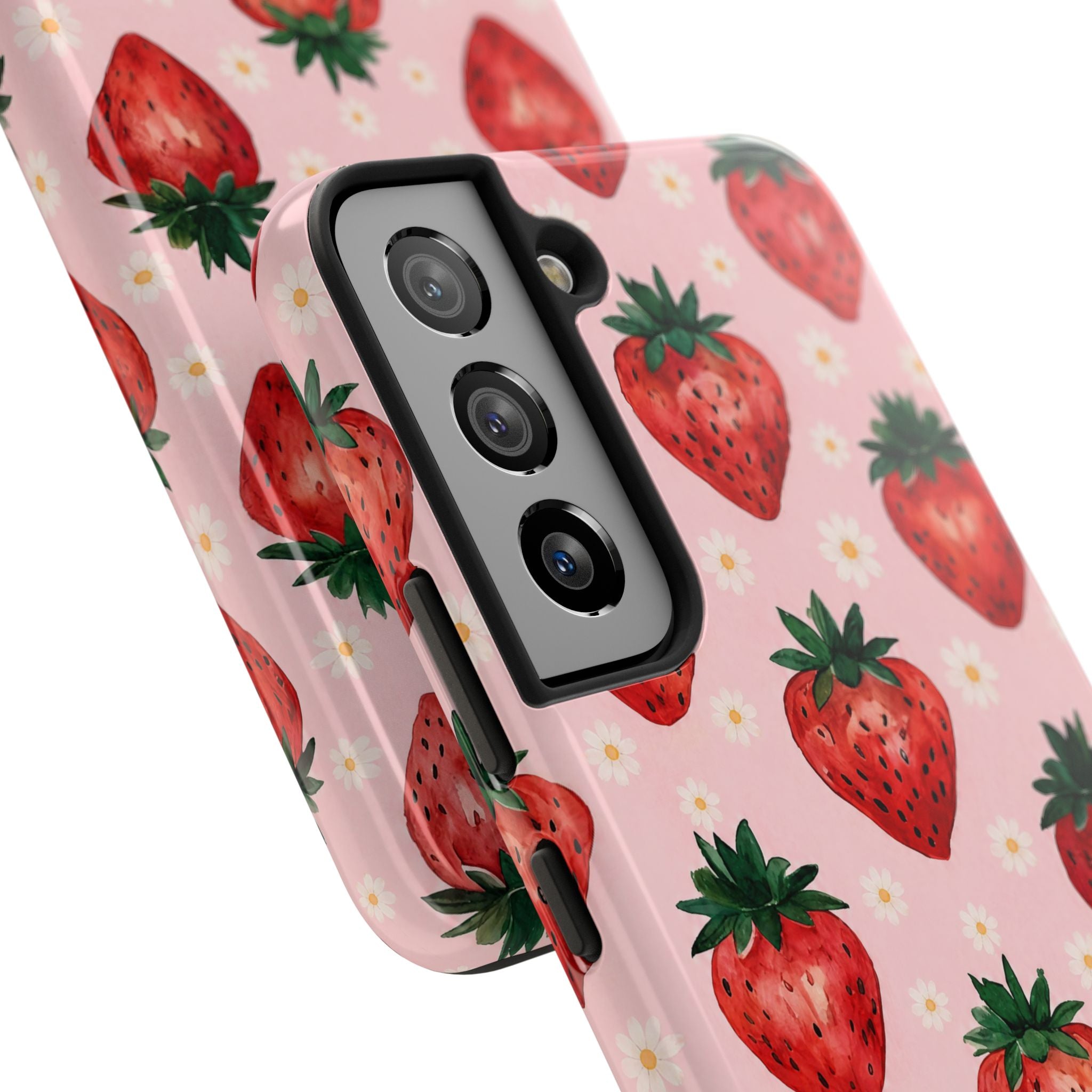 Strawberry Pattern Tough Phone Case — Cute Pink Fruit iPhone/Android Protection