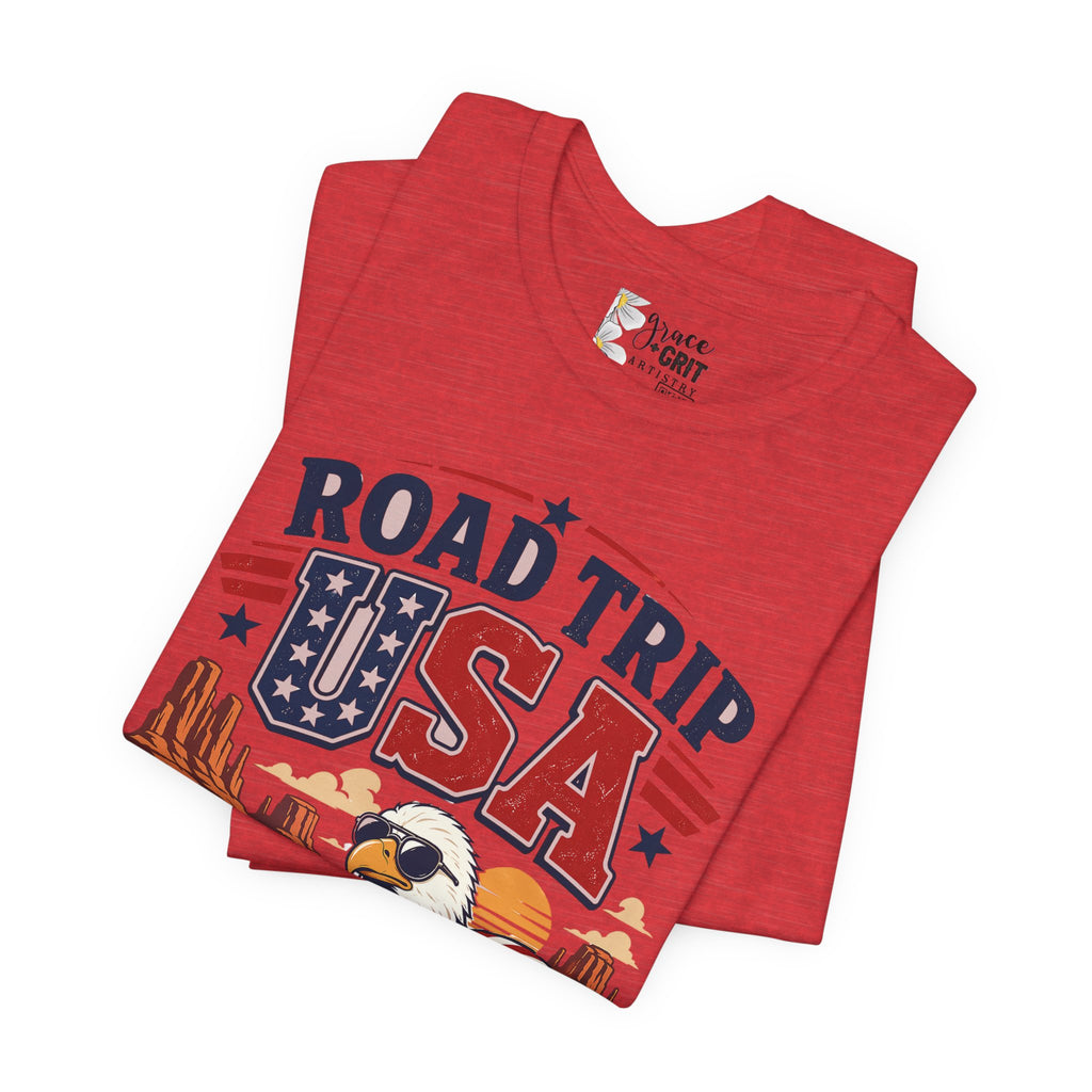 Road Trip USA Tee — Vintage Eagle & Muscle Car Patriotic T‑Shirt