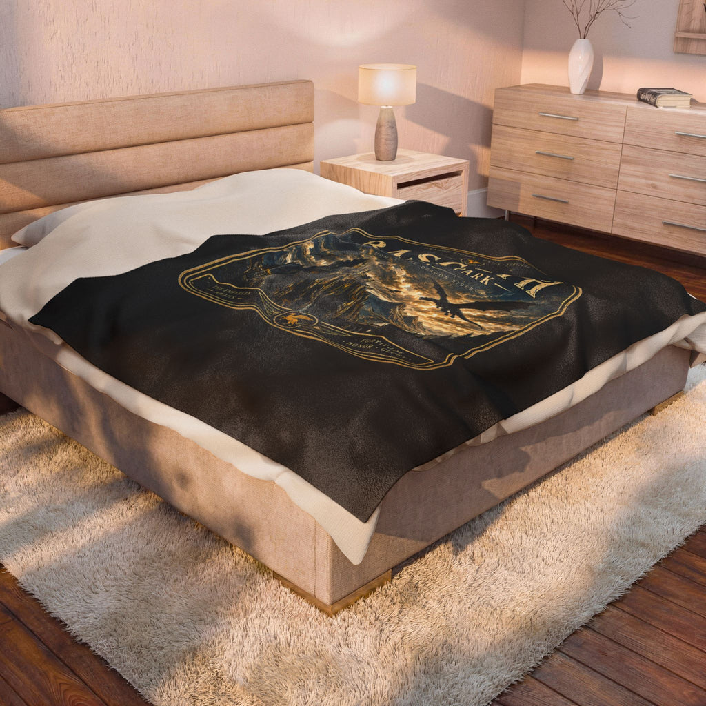 Basgiath National Park Velveteen Plush Blanket — Fantasy Castle & Dragon Scenic Throw