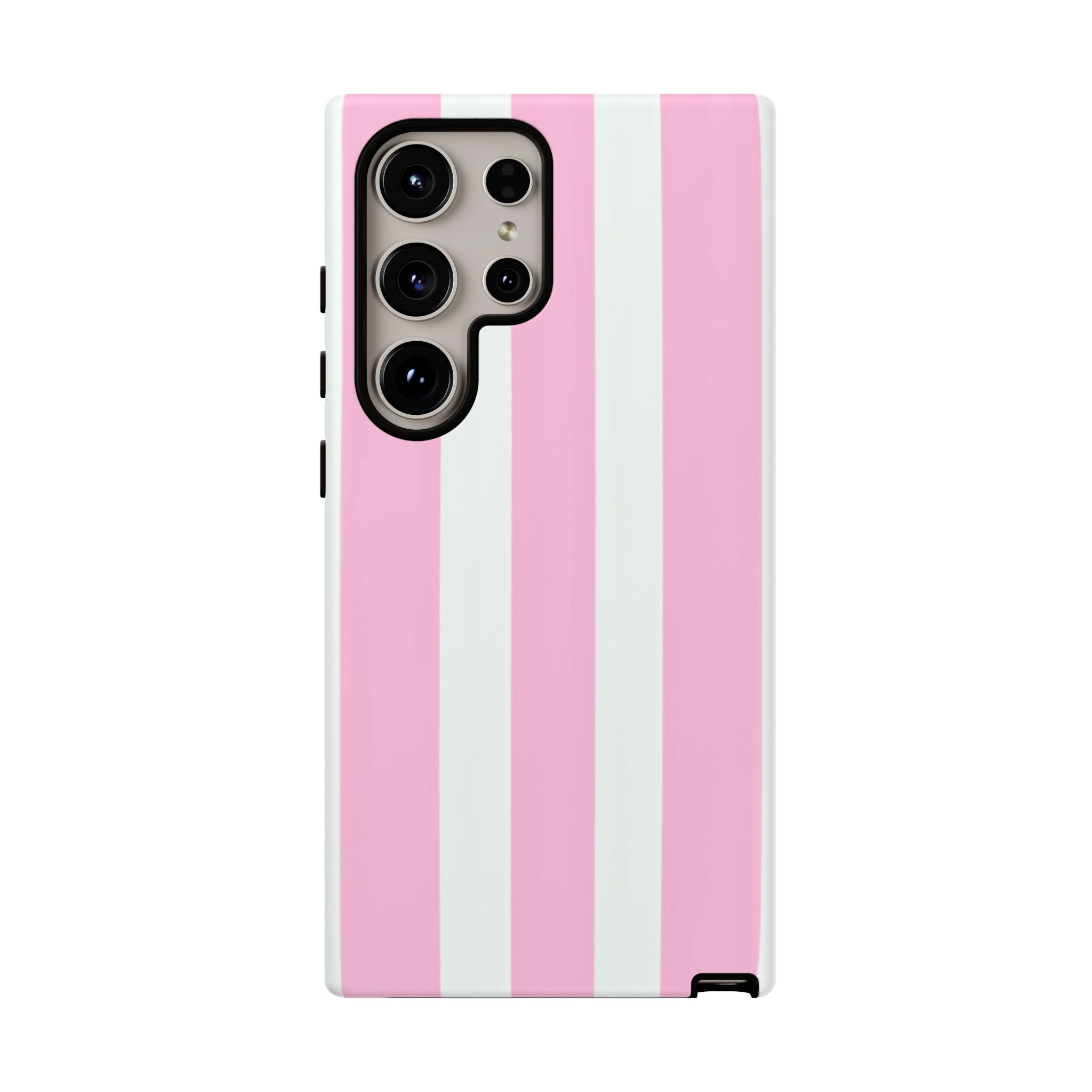 Pink & White Striped Tough Phone Case — Durable Protective Phone Cover